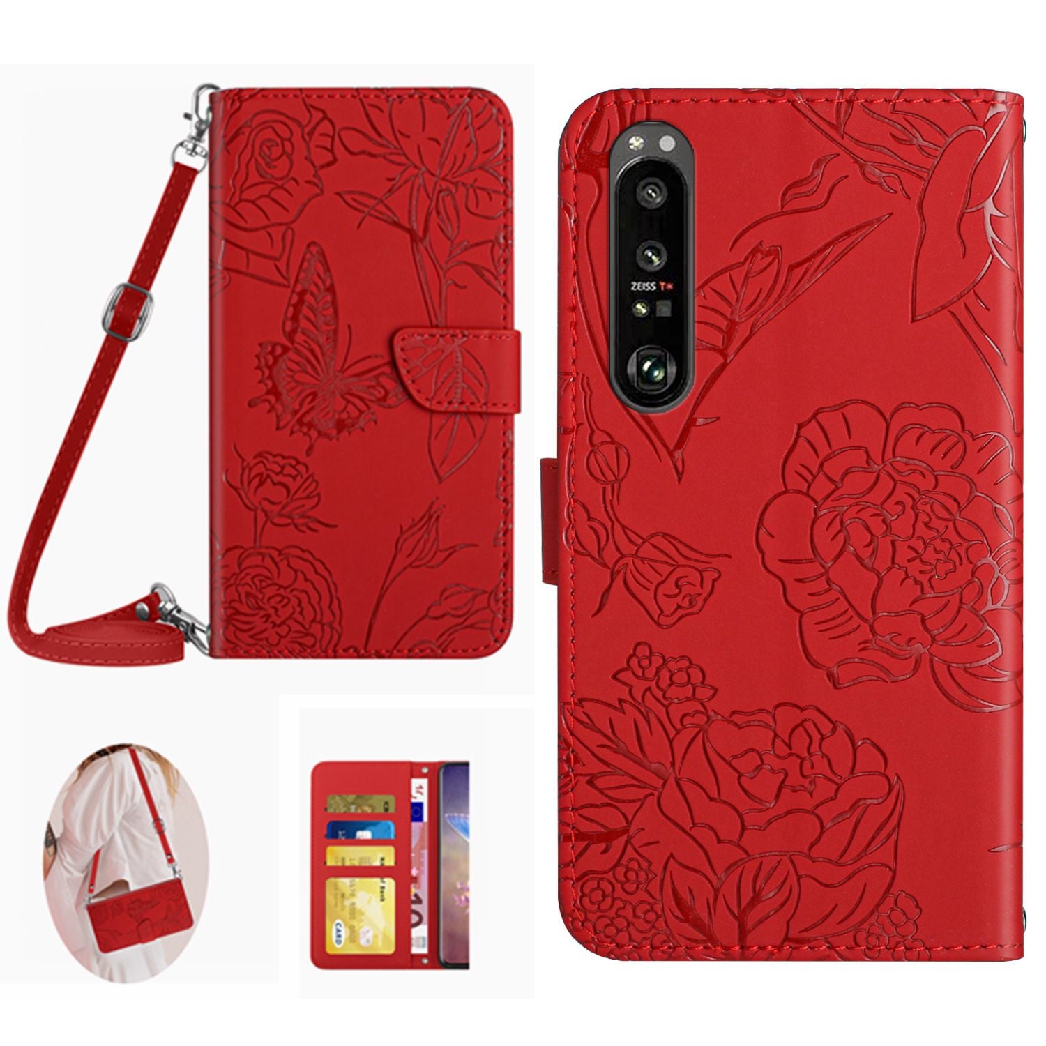 HT03 For Sony Xperia 1 VI Wallet Case Butterfly PU Leather Phone Cover with Long Strap