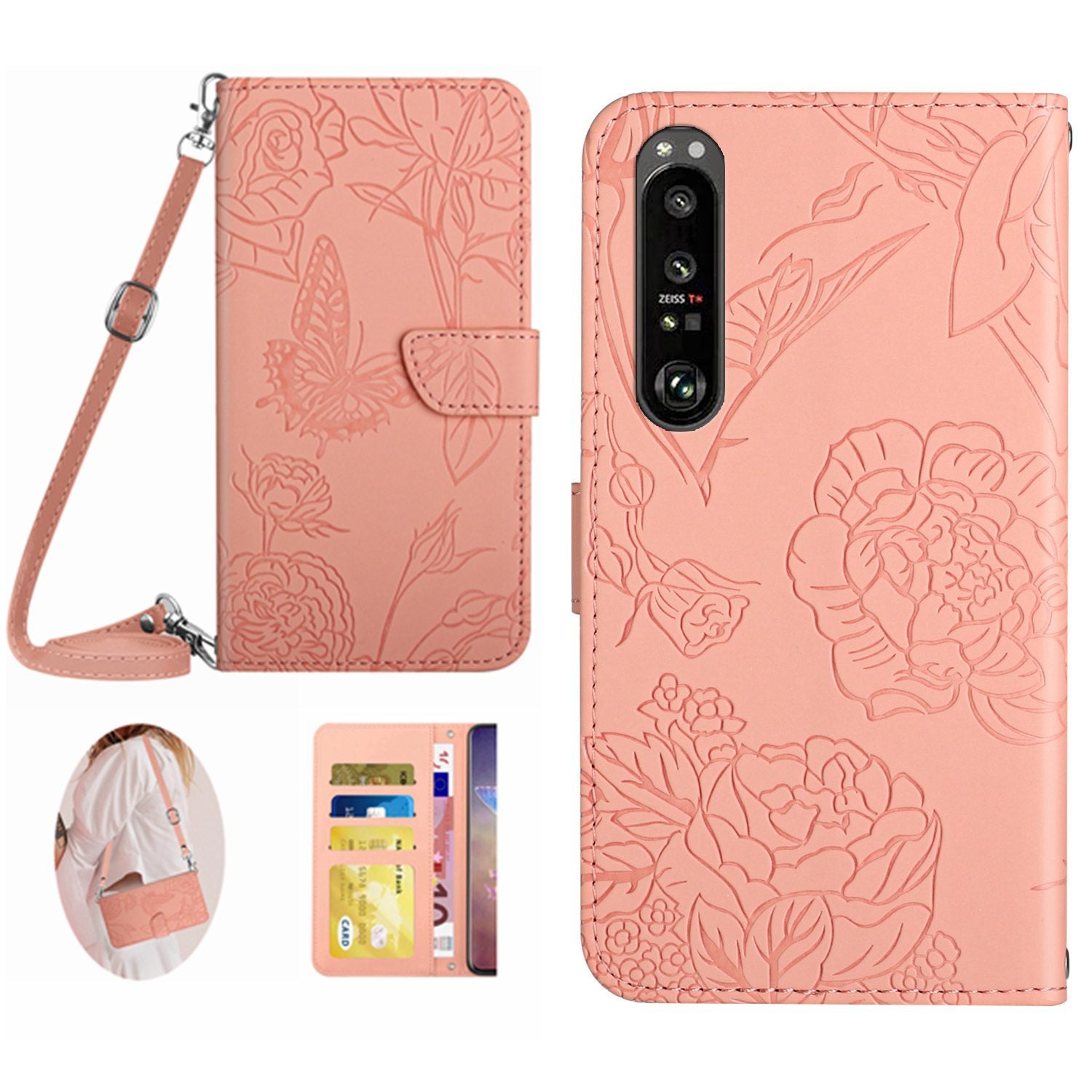 HT03 For Sony Xperia 1 VI Wallet Case Butterfly PU Leather Phone Cover with Long Strap