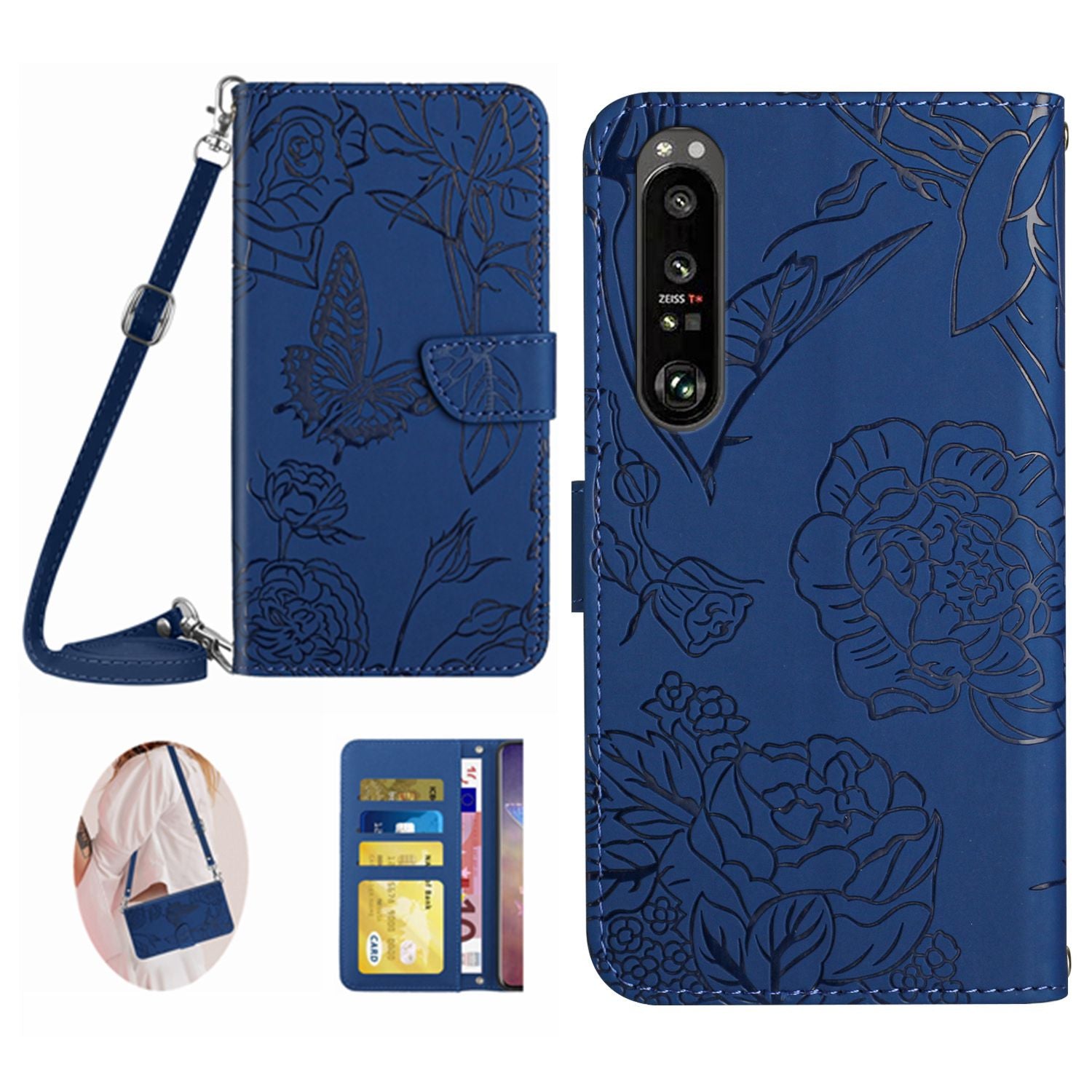 HT03 For Sony Xperia 1 VI Wallet Case Butterfly PU Leather Phone Cover with Long Strap