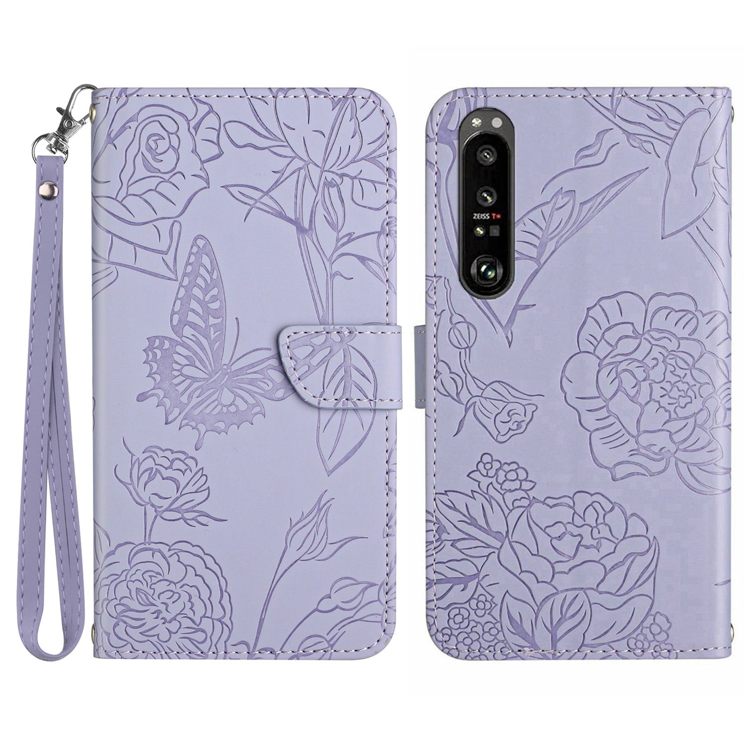 HT03 For Sony Xperia 1 VI Case with Wrist Strap Butterfly Flower Leather Phone Cover