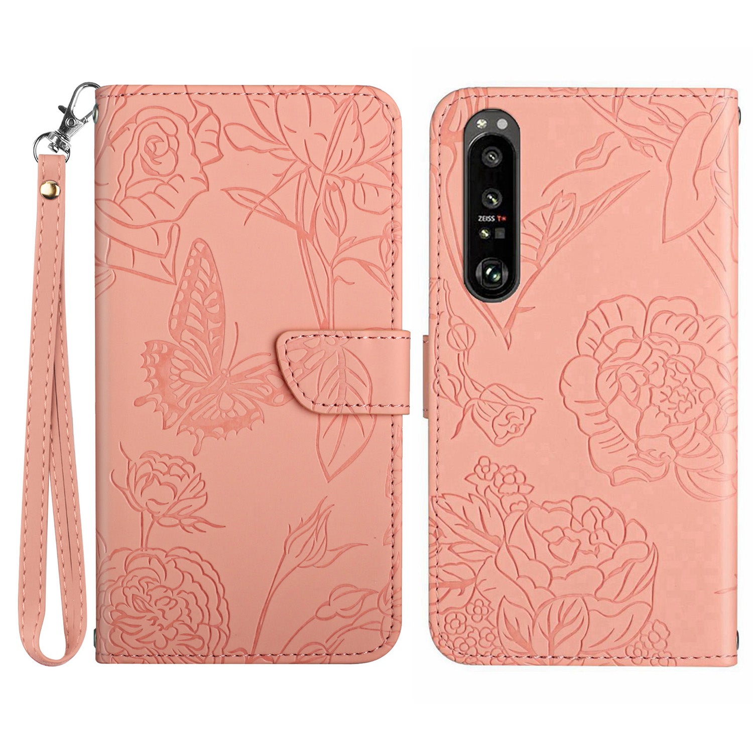 HT03 For Sony Xperia 1 VI Case with Wrist Strap Butterfly Flower Leather Phone Cover
