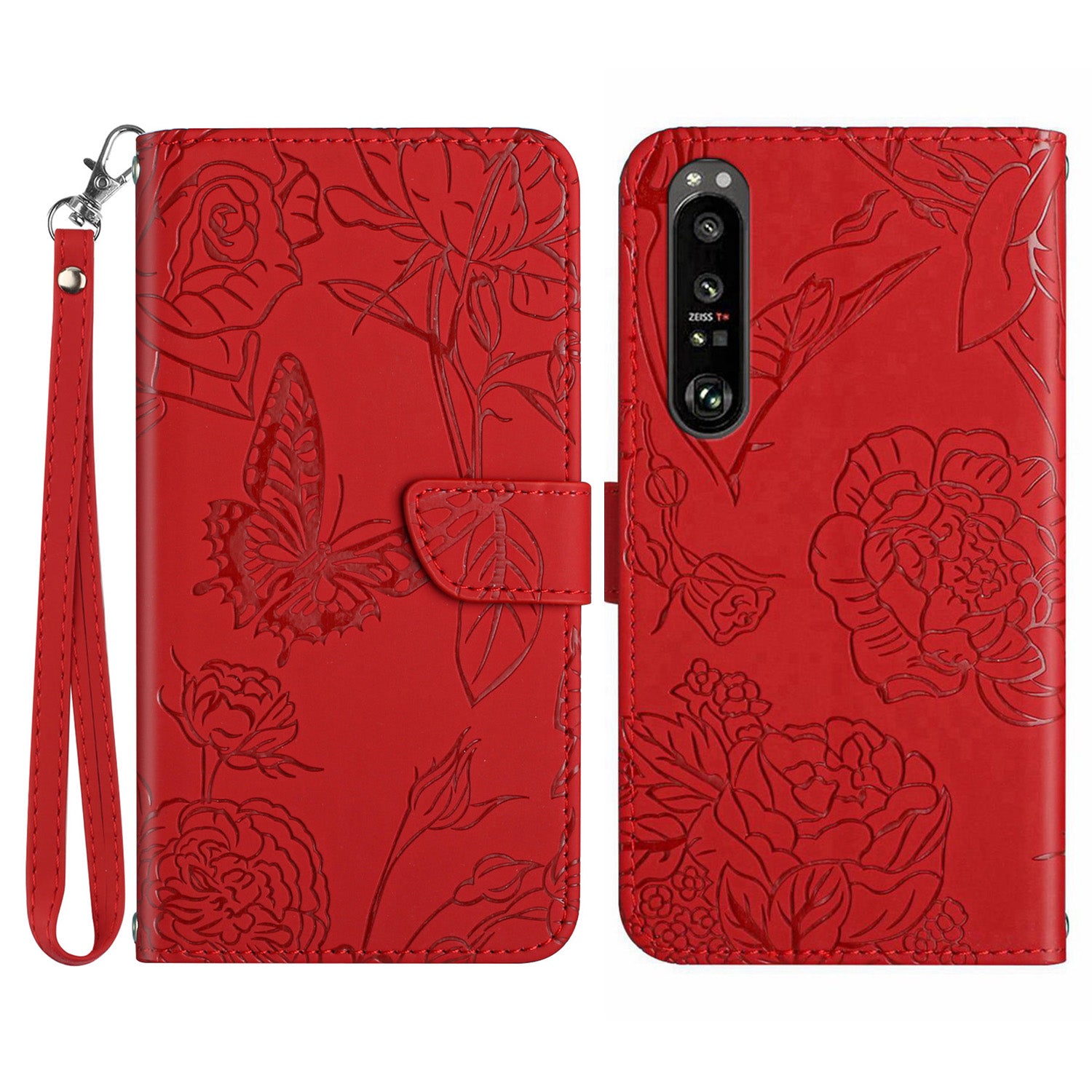 HT03 For Sony Xperia 1 VI Case with Wrist Strap Butterfly Flower Leather Phone Cover