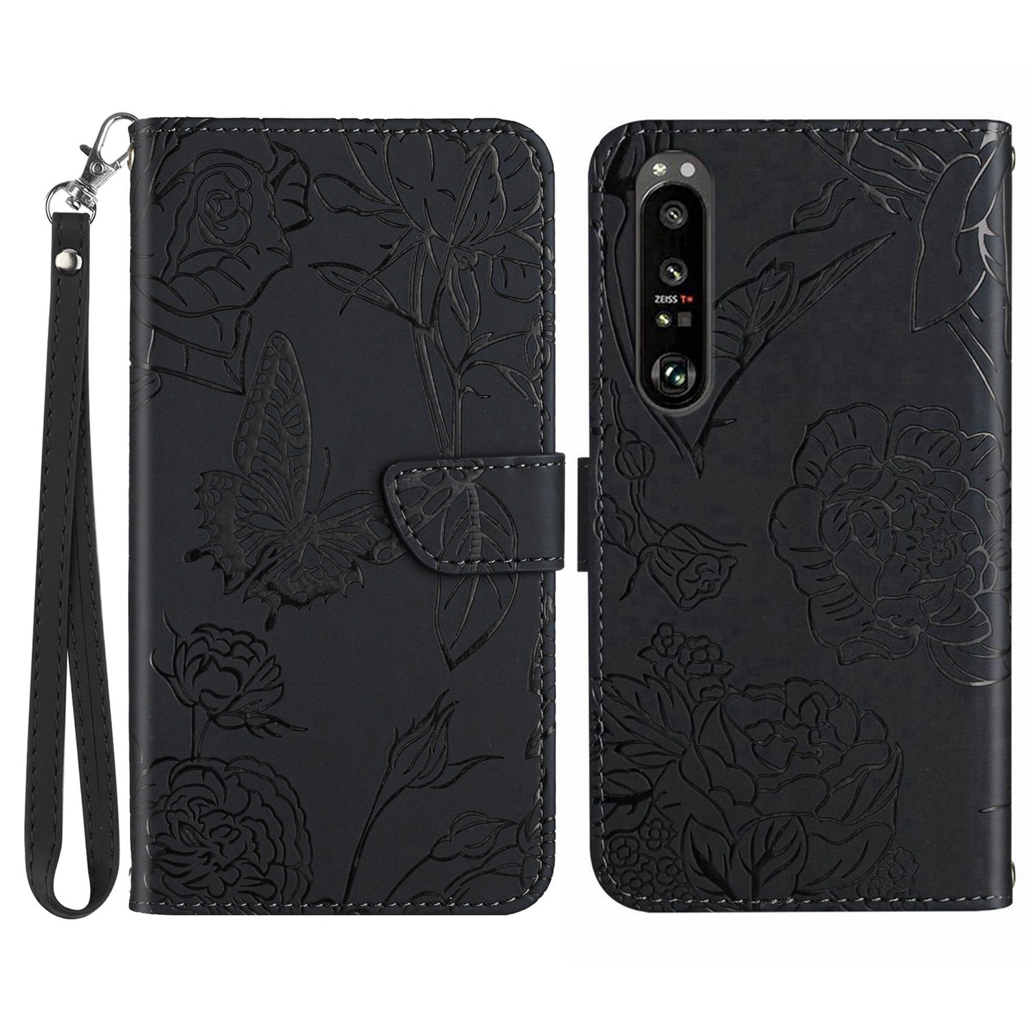 HT03 For Sony Xperia 1 VI Case with Wrist Strap Butterfly Flower Leather Phone Cover