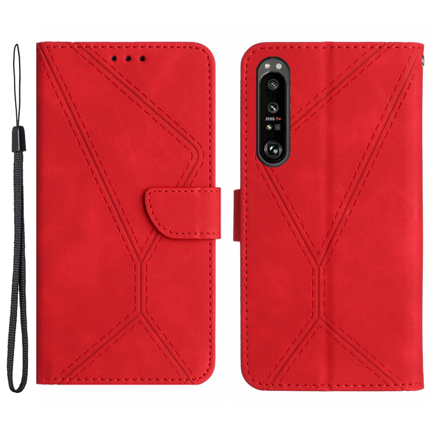HT05 For Sony Xperia 1 VI Case Lines Imprinted Skin-touch Wallet Leather Phone Cover