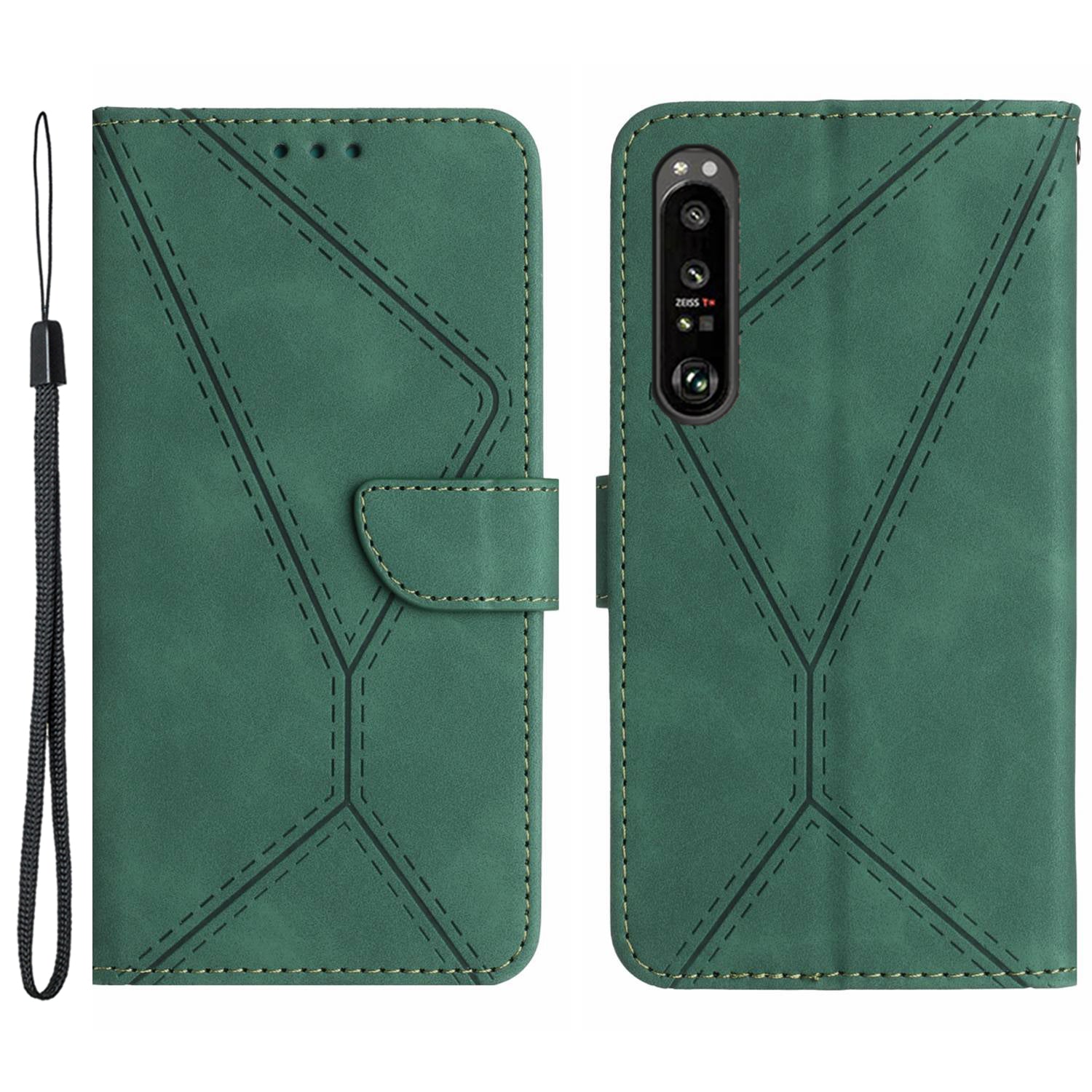 HT05 For Sony Xperia 1 VI Case Lines Imprinted Skin-touch Wallet Leather Phone Cover