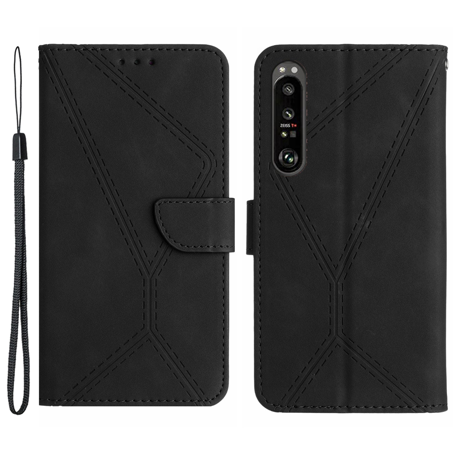HT05 For Sony Xperia 1 VI Case Lines Imprinted Skin-touch Wallet Leather Phone Cover
