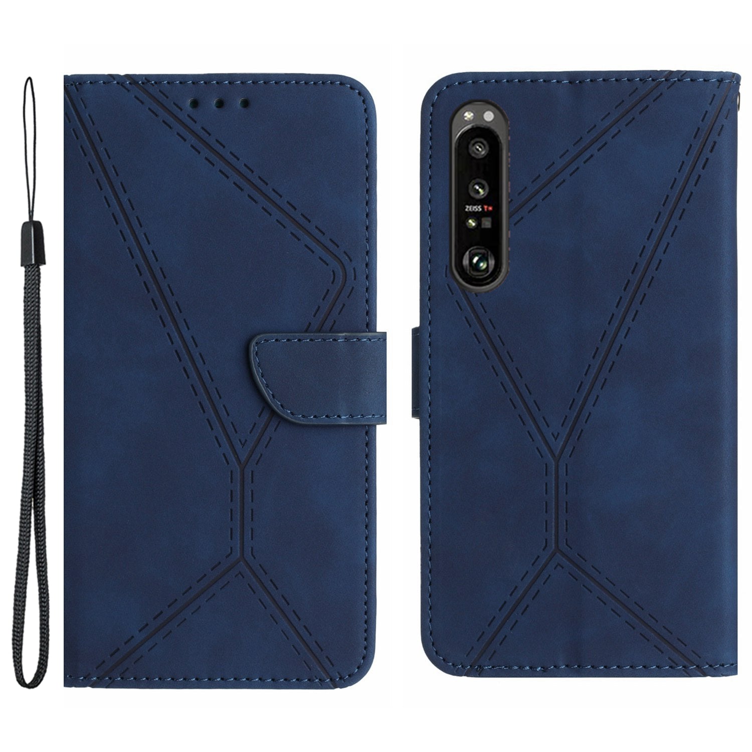 HT05 For Sony Xperia 1 VI Case Lines Imprinted Skin-touch Wallet Leather Phone Cover