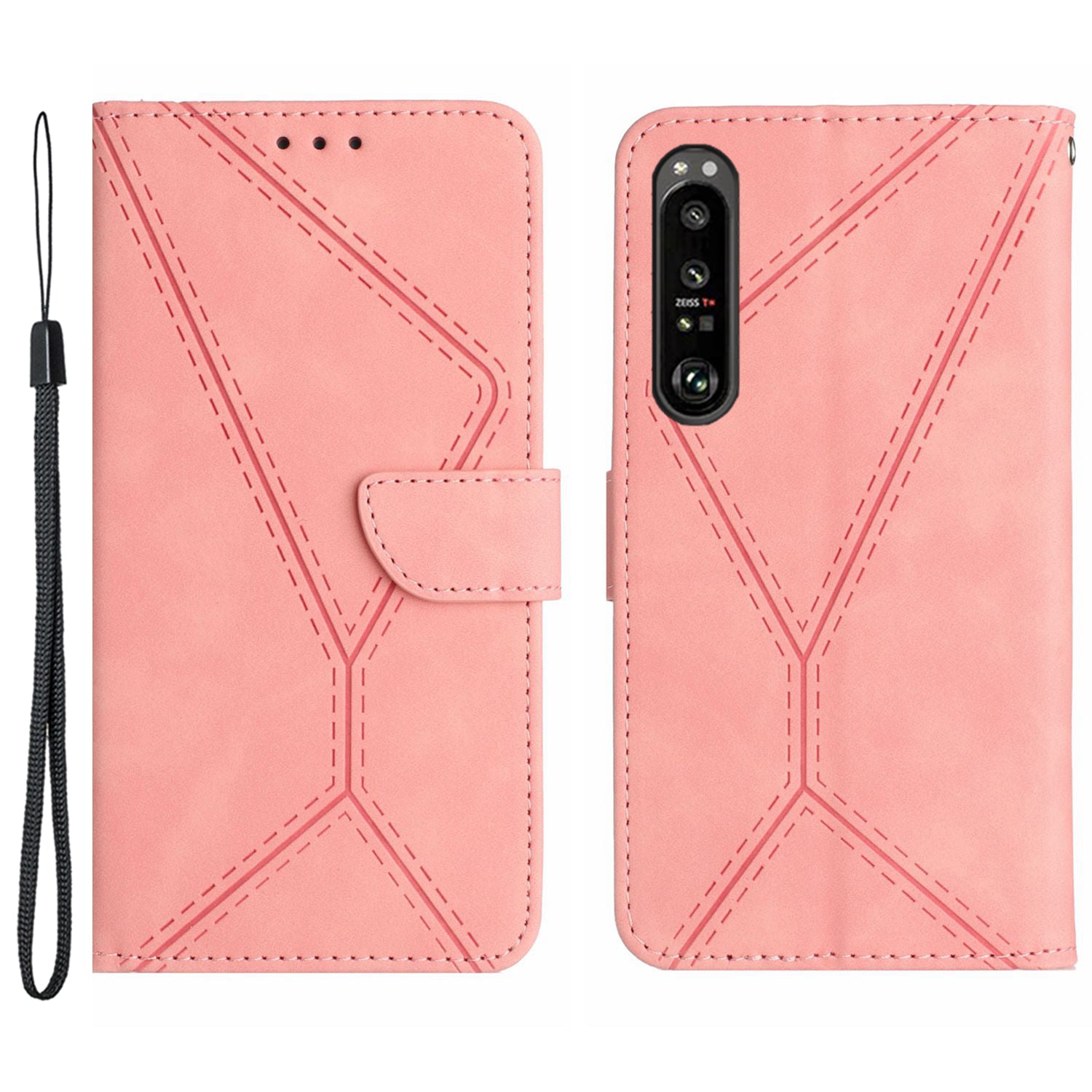 HT05 For Sony Xperia 1 VI Case Lines Imprinted Skin-touch Wallet Leather Phone Cover