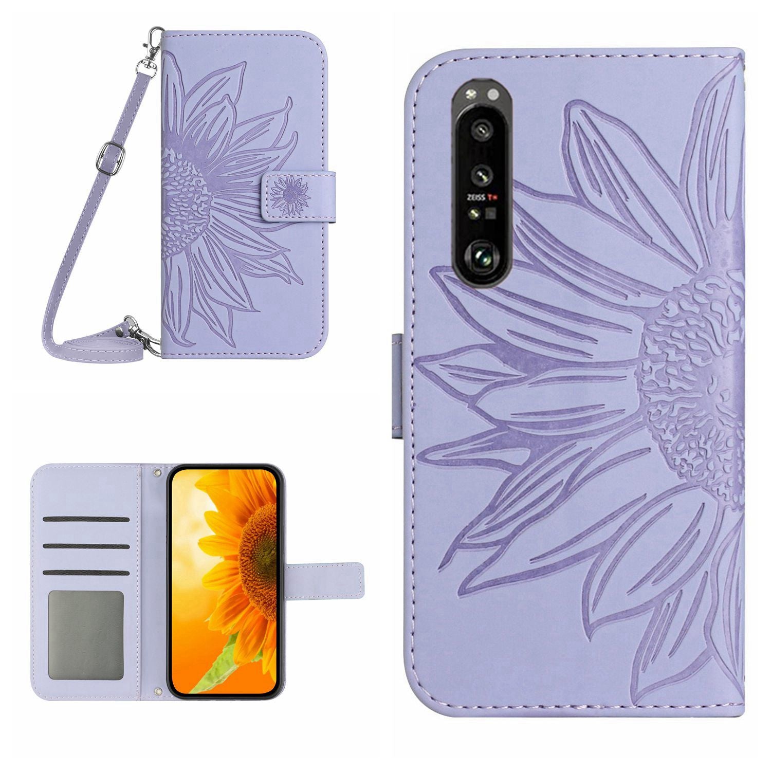 HT04 For Sony Xperia 1 VI Leather Case Sunflower Pattern Wallet Crossbody Phone Cover
