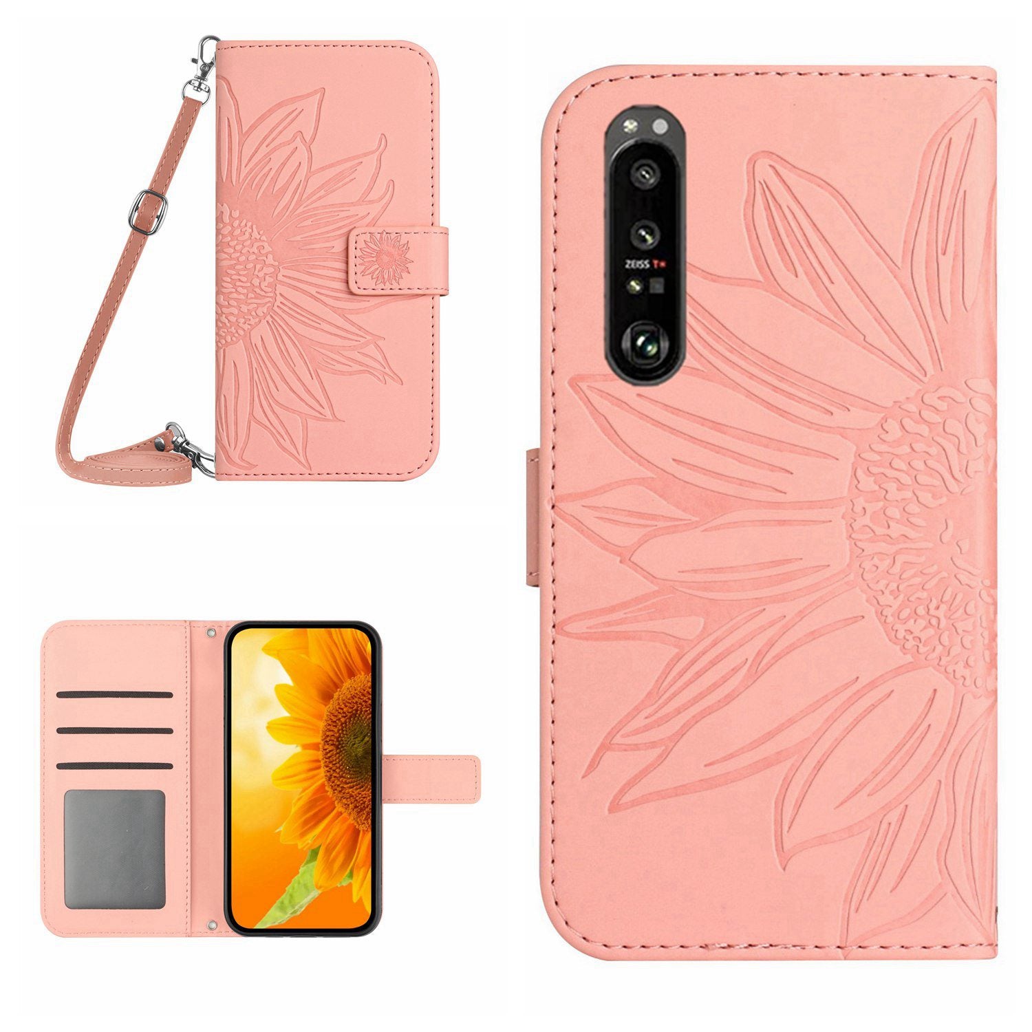 HT04 For Sony Xperia 1 VI Leather Case Sunflower Pattern Wallet Crossbody Phone Cover