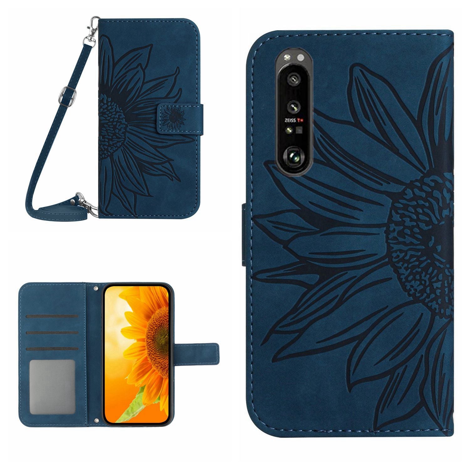 HT04 For Sony Xperia 1 VI Leather Case Sunflower Pattern Wallet Crossbody Phone Cover