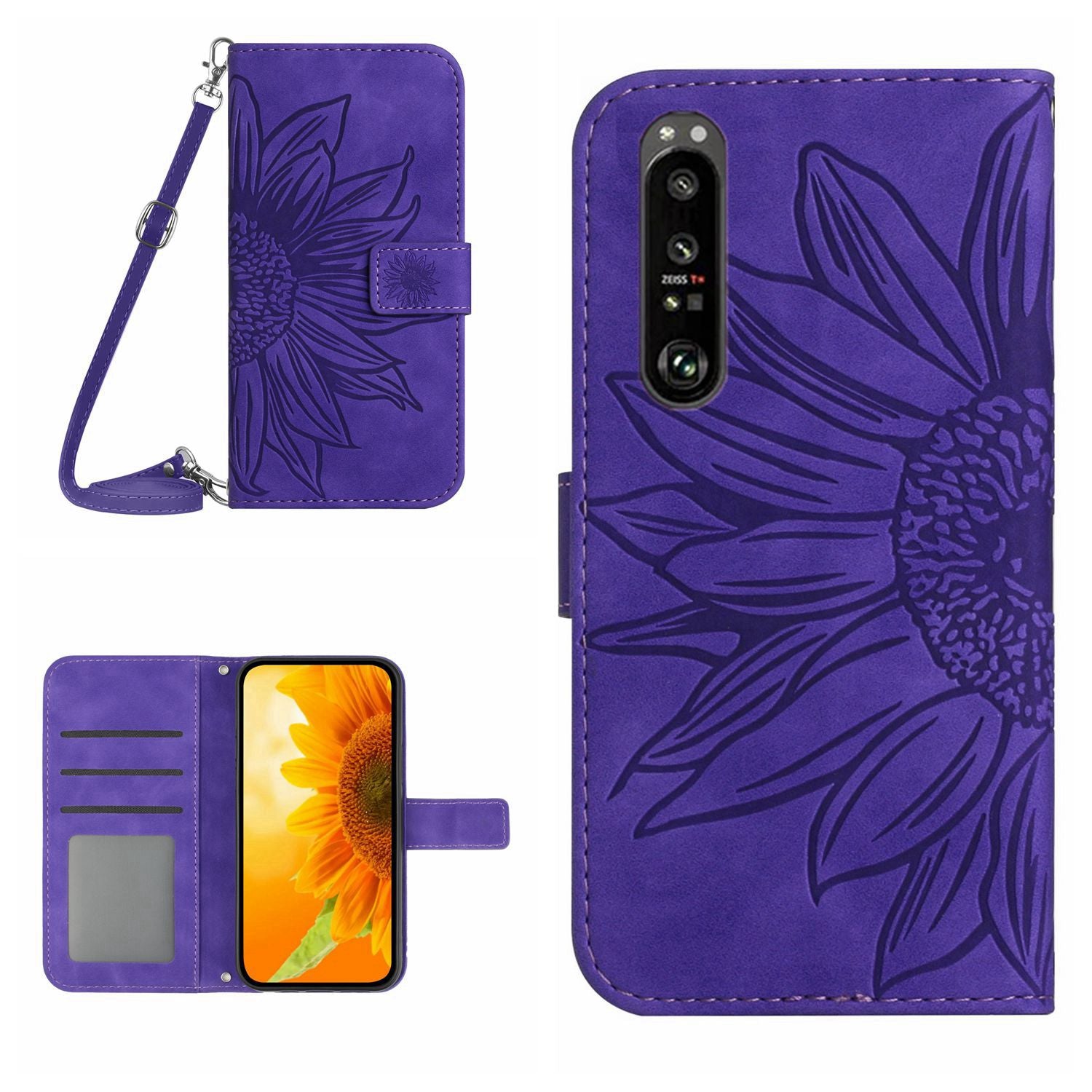 HT04 For Sony Xperia 1 VI Leather Case Sunflower Pattern Wallet Crossbody Phone Cover