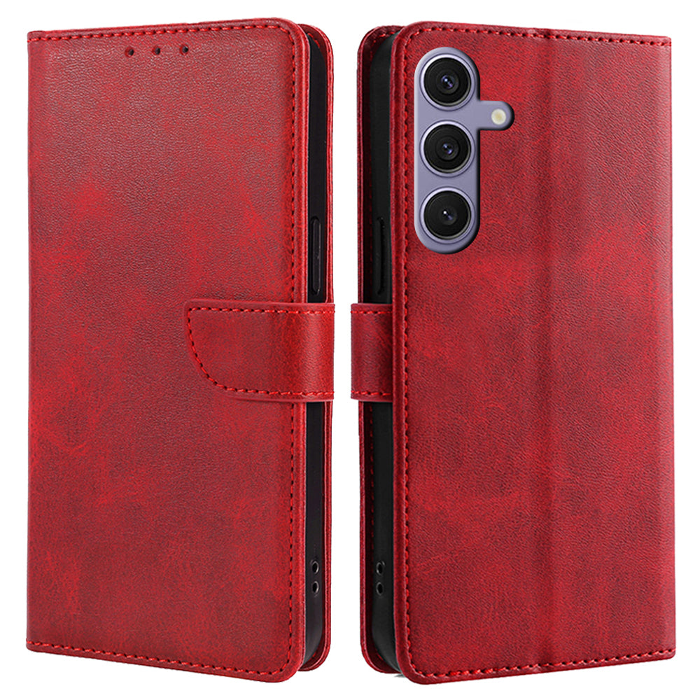 For Samsung Galaxy S24 Case Wallet Card Slots Calf Texture Leather Phone Cover