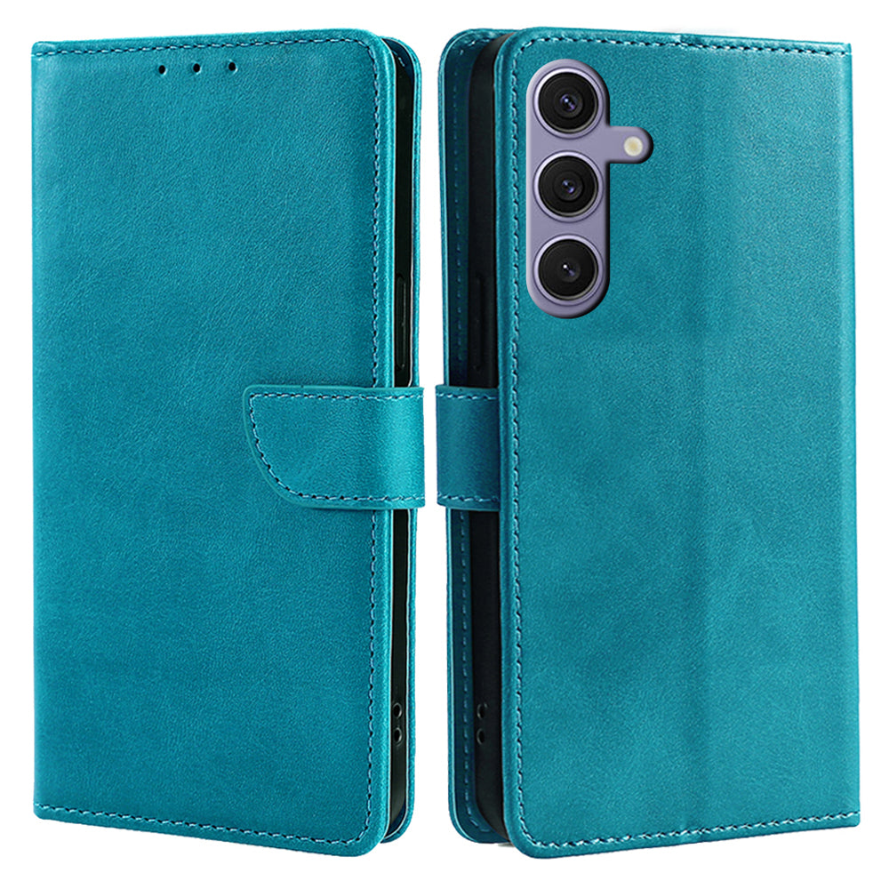 For Samsung Galaxy S24 Case Wallet Card Slots Calf Texture Leather Phone Cover