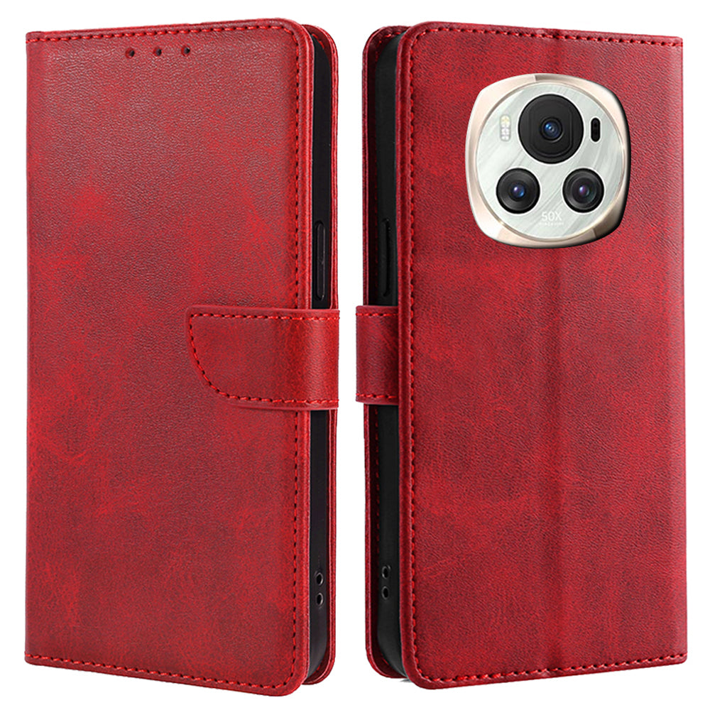 For Honor Magic6 5G Wallet Case Calf Texture PU Leather + TPU Full Protection Cover
