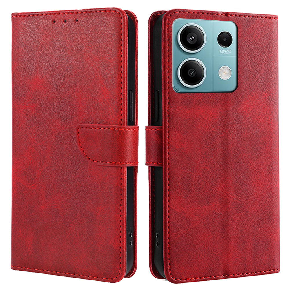 For Xiaomi Redmi Note 13 4G Case Calf Texture Leather Wallet Stand Cover Magnetic Clasp