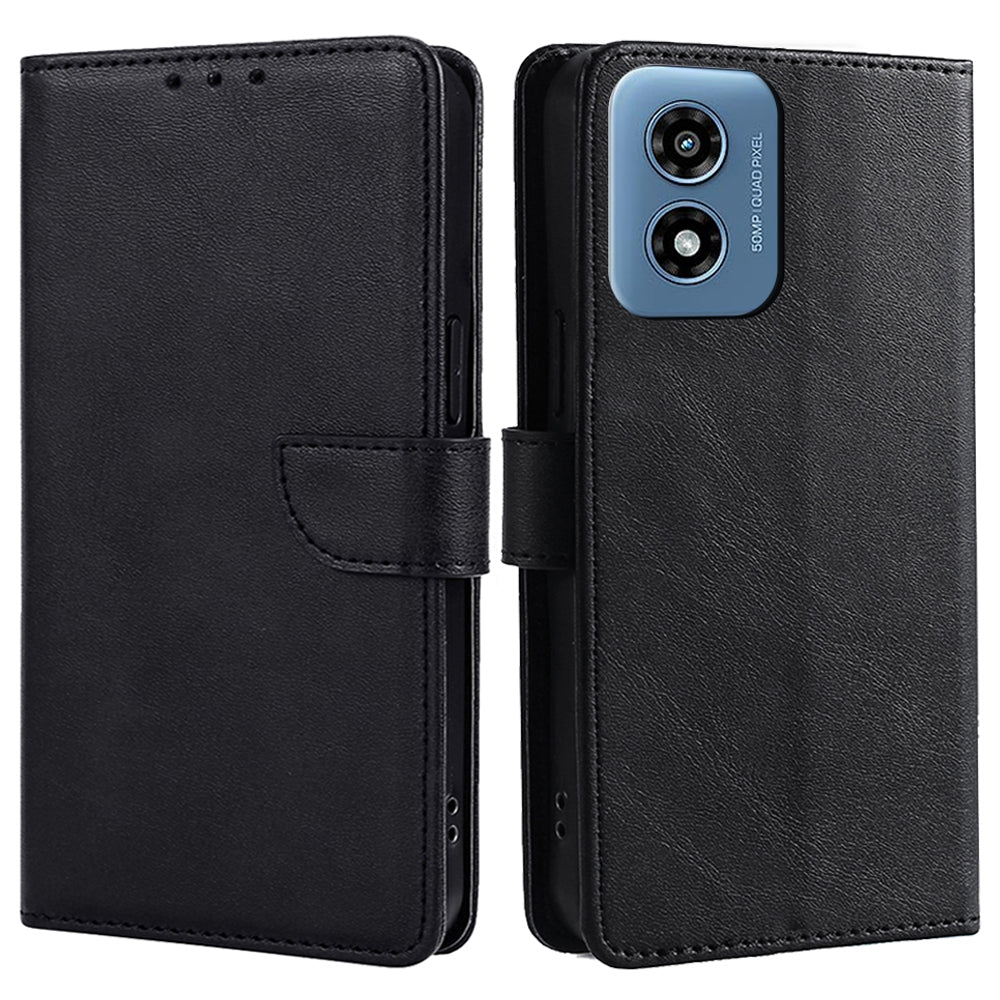 For Motorola Moto G Play (2024) 4G Wallet Stand Cover Case Calf Texture Leather Magnetic Clasp Phone Shell