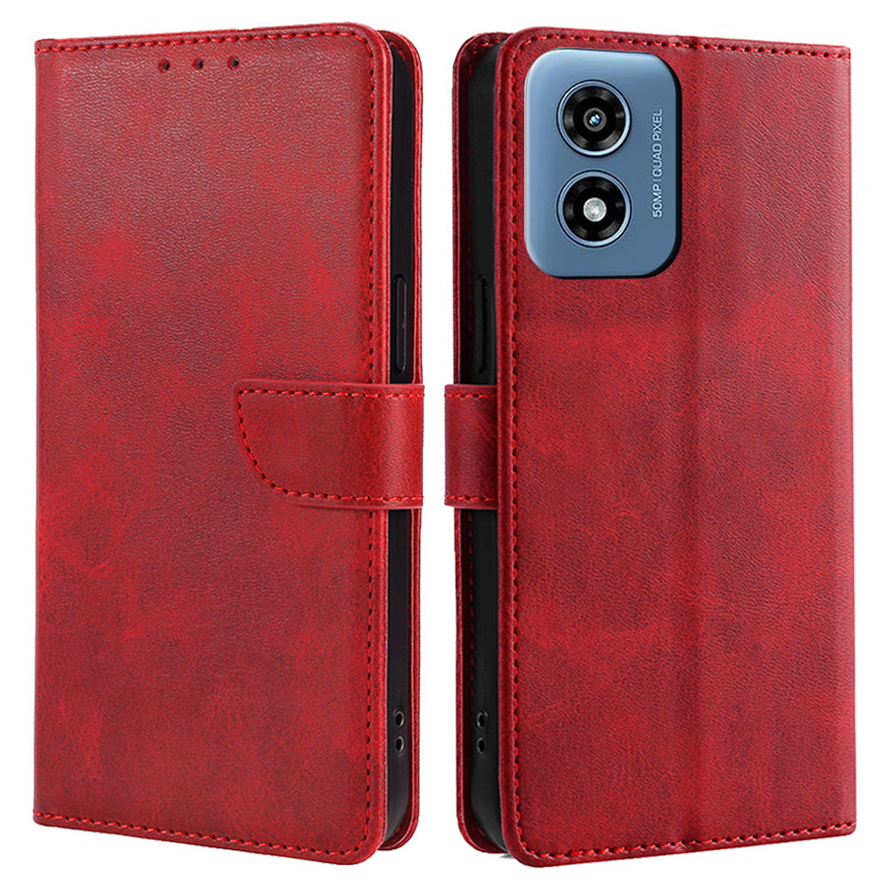 For Motorola Moto G Play (2024) 4G Wallet Stand Cover Case Calf Texture Leather Magnetic Clasp Phone Shell