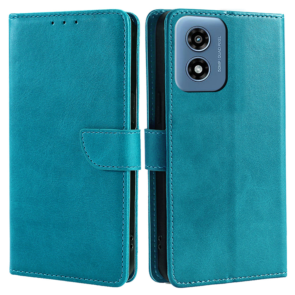 For Motorola Moto G Play (2024) 4G Wallet Stand Cover Case Calf Texture Leather Magnetic Clasp Phone Shell
