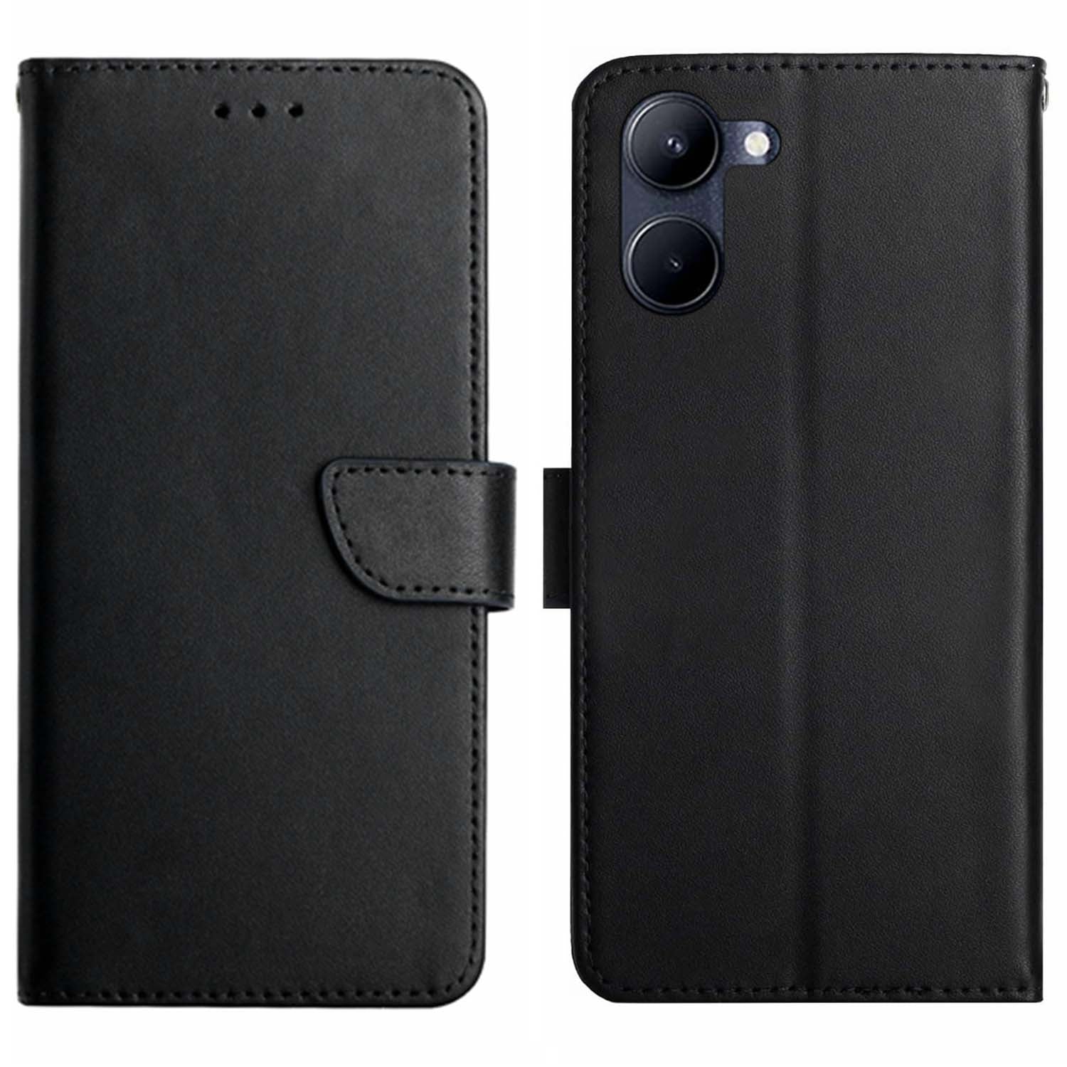 HT02 For vivo Y03 Magnetic Phone Case Nappa Texture Genuine Cow Leather Flip Stand Cover