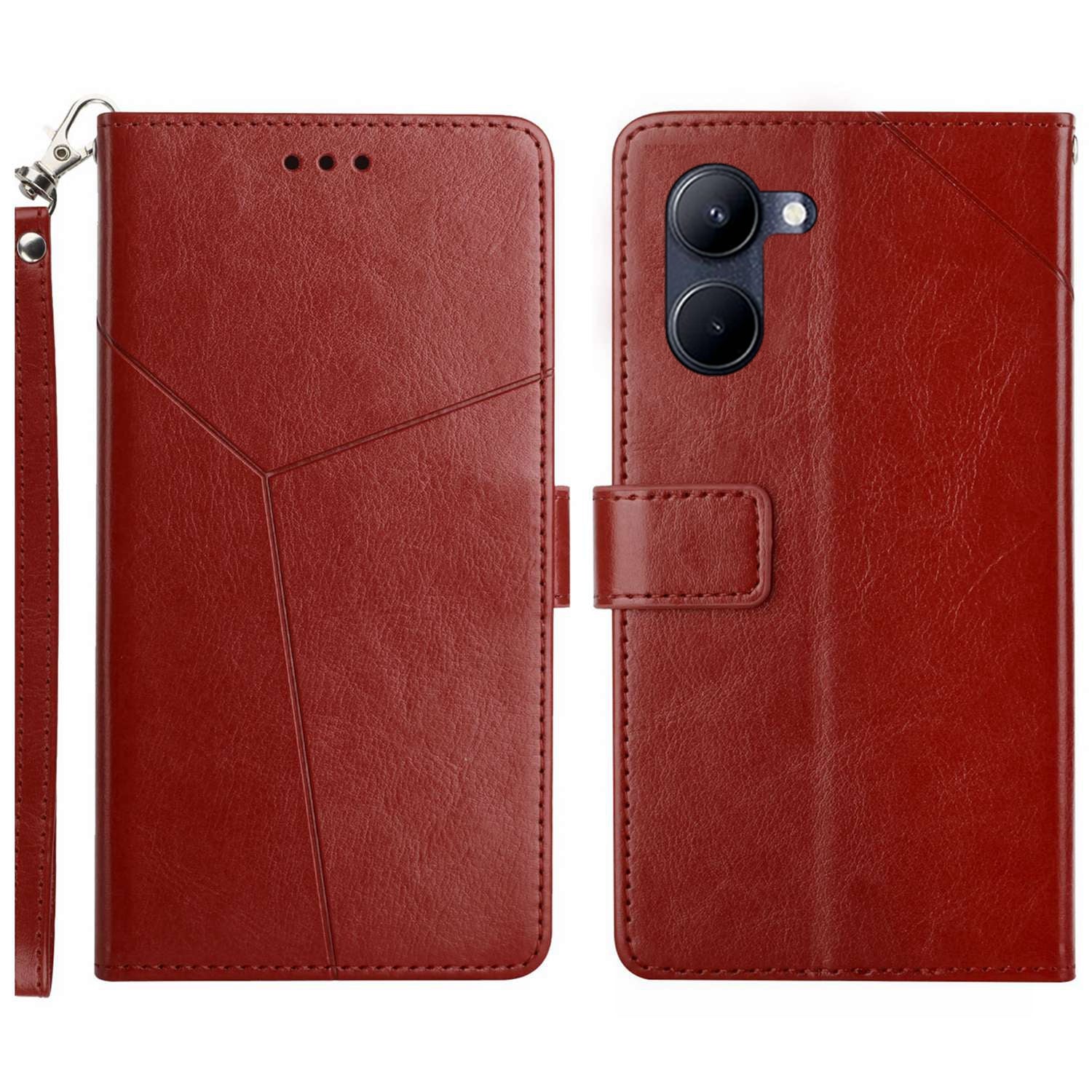 HT01 For vivo Y03 Case Stand Wallet Leather Phone Cover Imprinted Y-shaped Lines