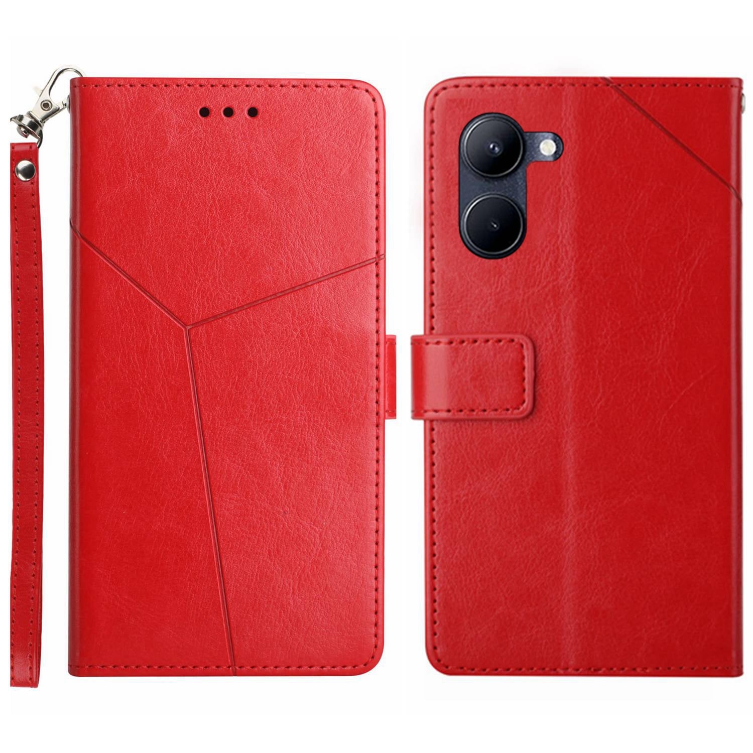 HT01 For vivo Y03 Case Stand Wallet Leather Phone Cover Imprinted Y-shaped Lines