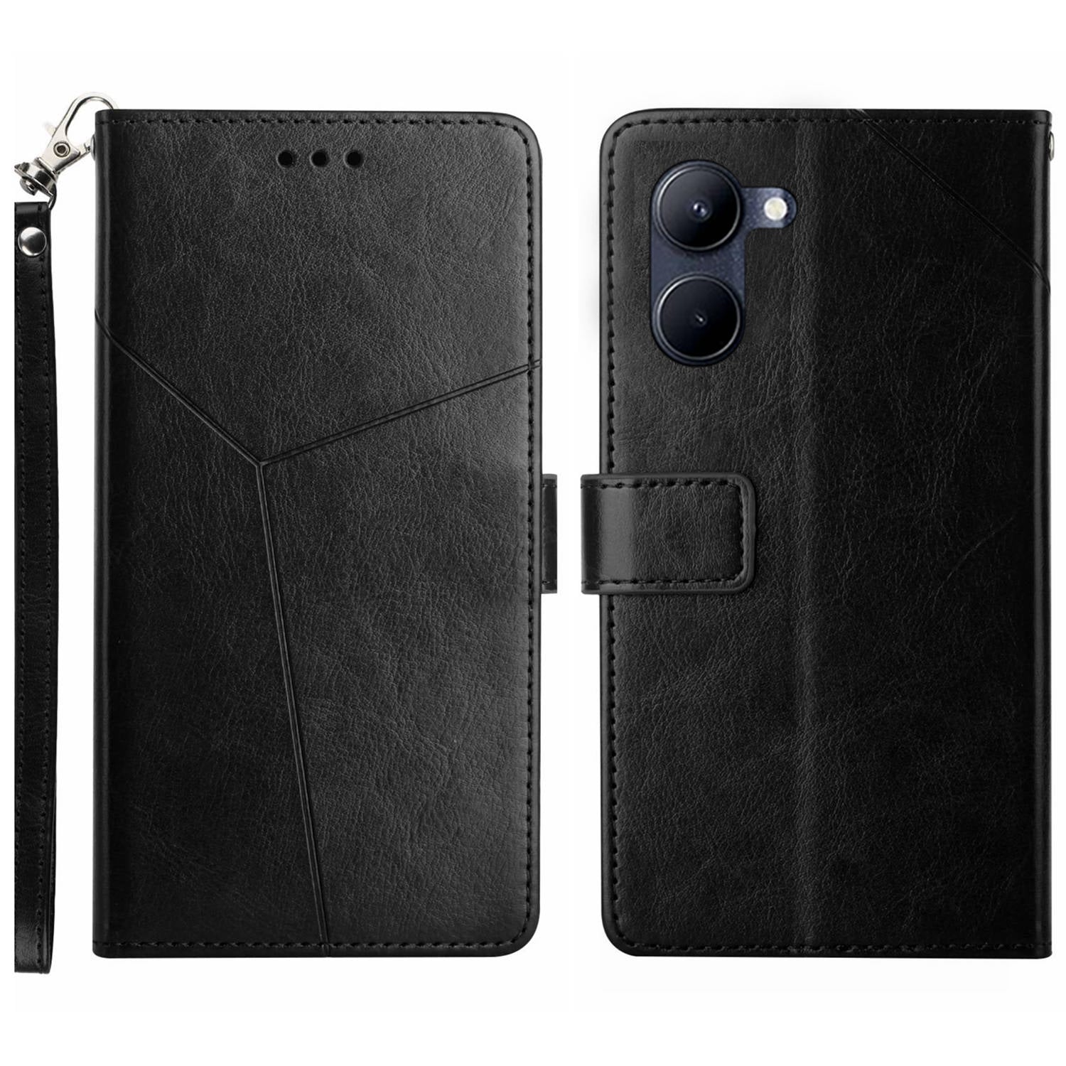 HT01 For vivo Y03 Case Stand Wallet Leather Phone Cover Imprinted Y-shaped Lines
