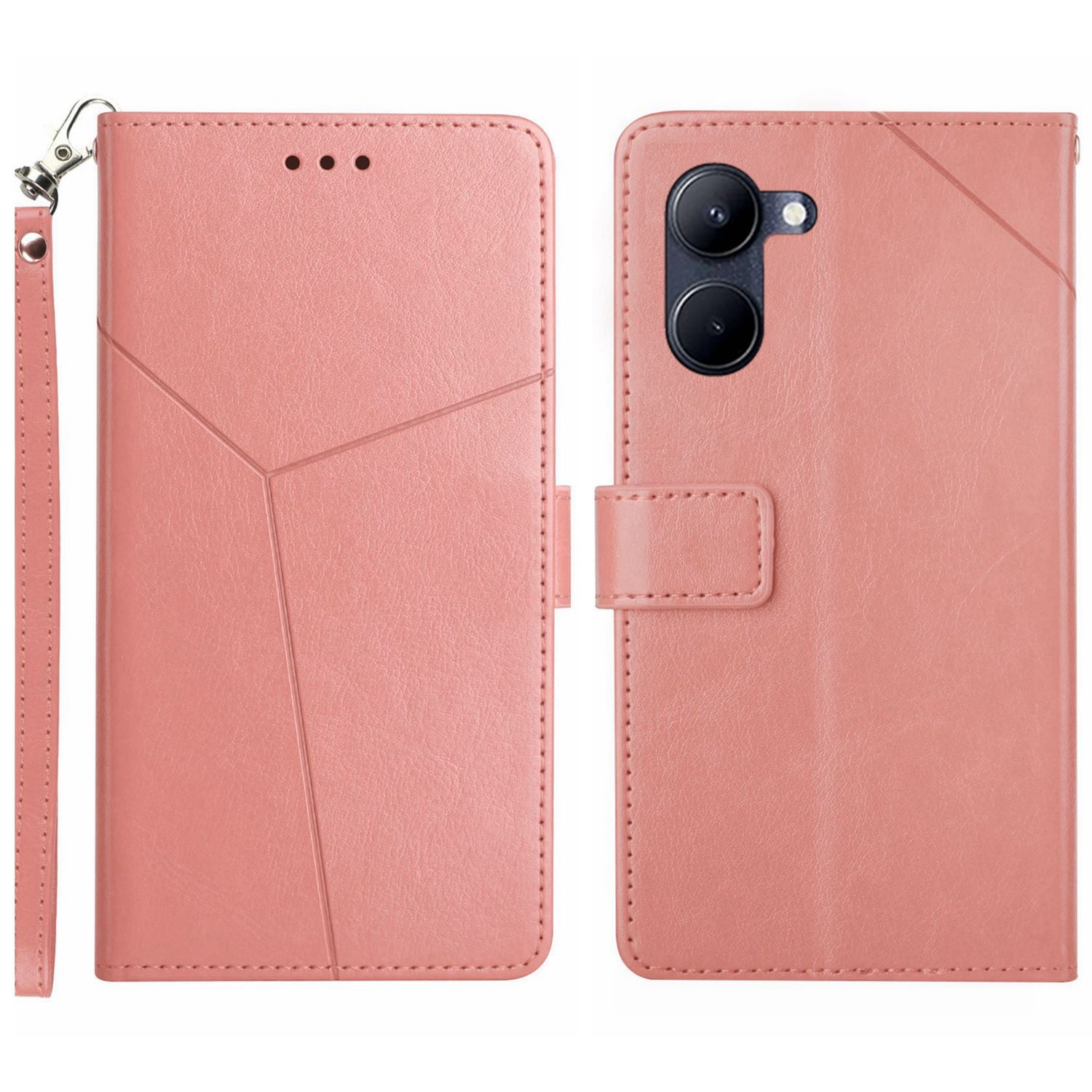 HT01 For vivo Y03 Case Stand Wallet Leather Phone Cover Imprinted Y-shaped Lines
