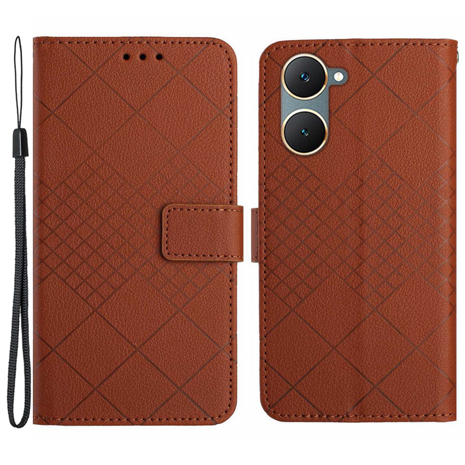 HT06 For vivo Y03 Wallet Phone Case Rhombus Pattern Imprinted Leather Cover