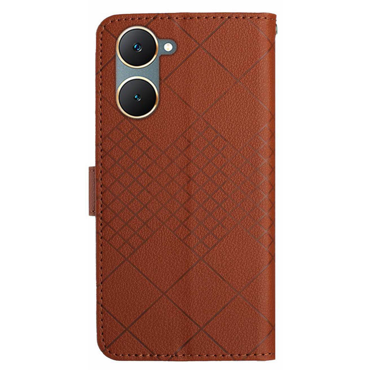 HT06 For vivo Y03 Wallet Phone Case Rhombus Pattern Imprinted Leather Cover