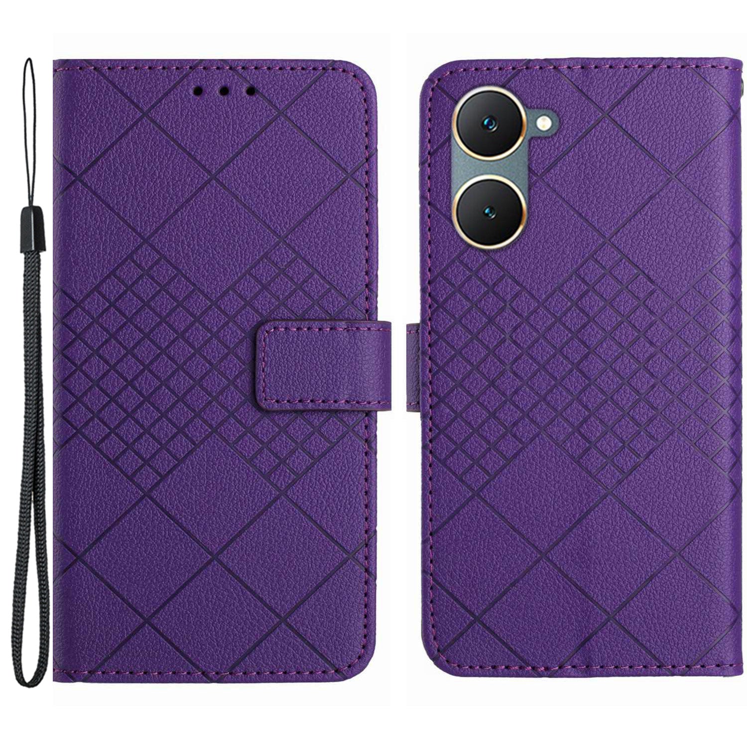 HT06 For vivo Y03 Wallet Phone Case Rhombus Pattern Imprinted Leather Cover