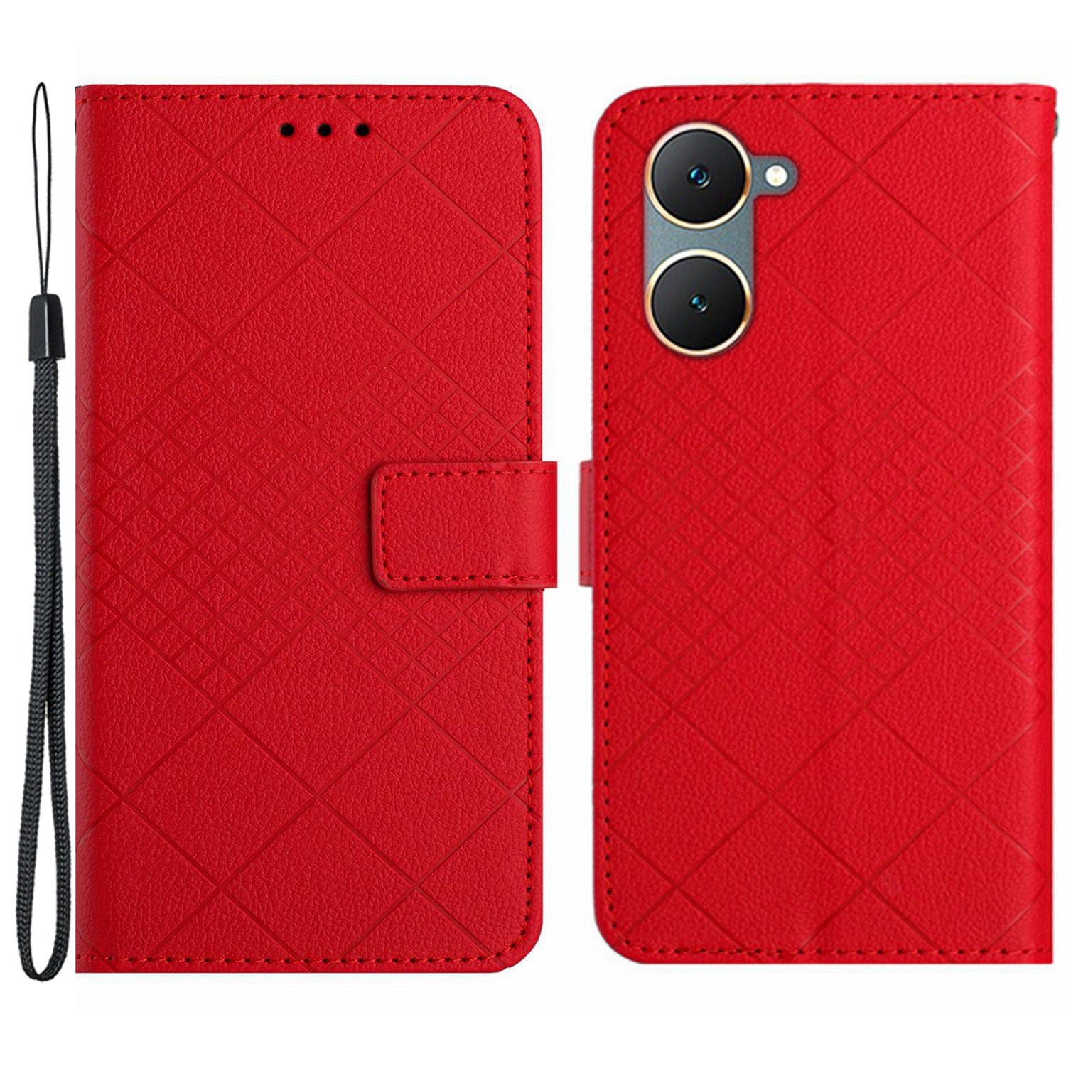 HT06 For vivo Y03 Wallet Phone Case Rhombus Pattern Imprinted Leather Cover