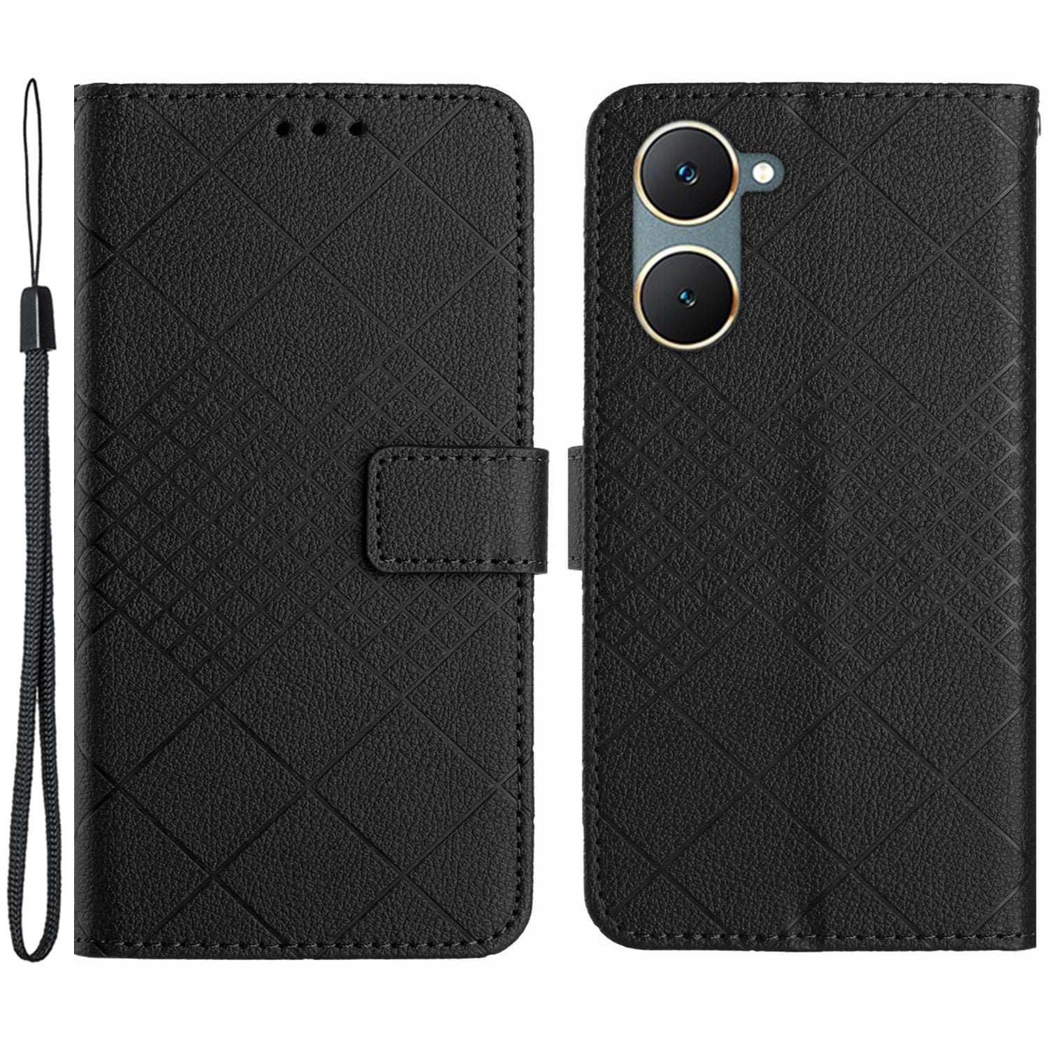 HT06 For vivo Y03 Wallet Phone Case Rhombus Pattern Imprinted Leather Cover