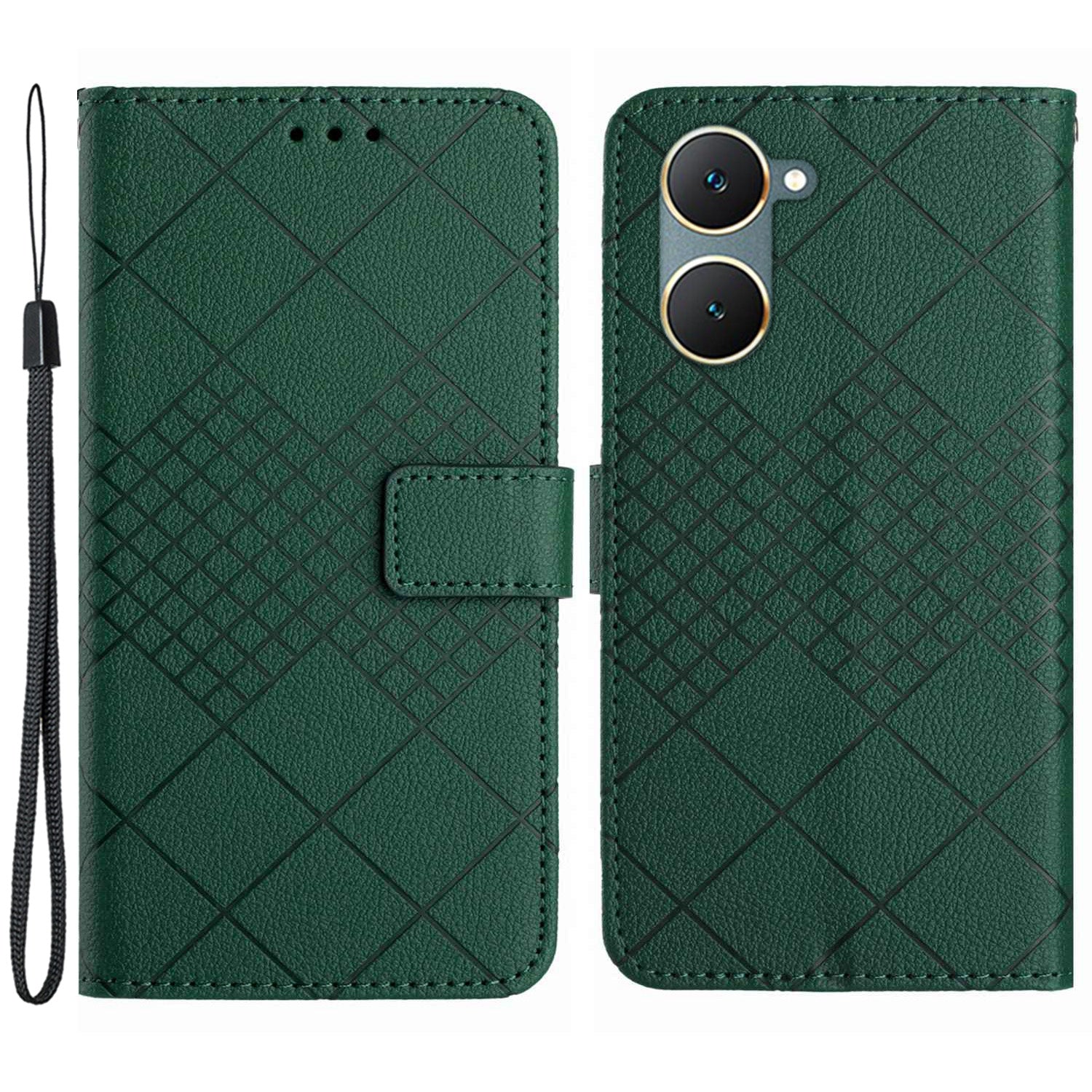 HT06 For vivo Y03 Wallet Phone Case Rhombus Pattern Imprinted Leather Cover