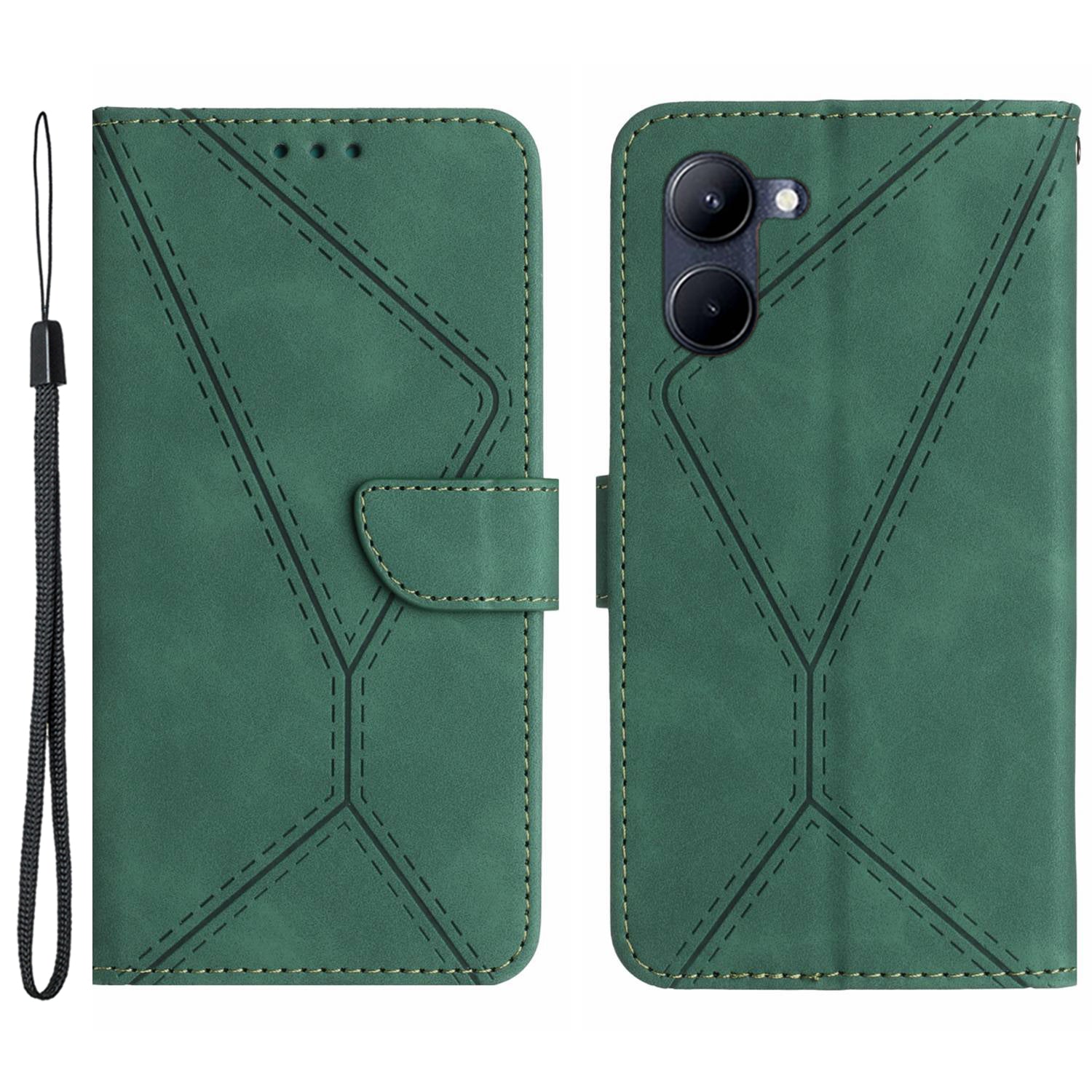 HT05 For vivo Y03 Skin-touch Case Lines Imprinted Card Holder Phone Cover