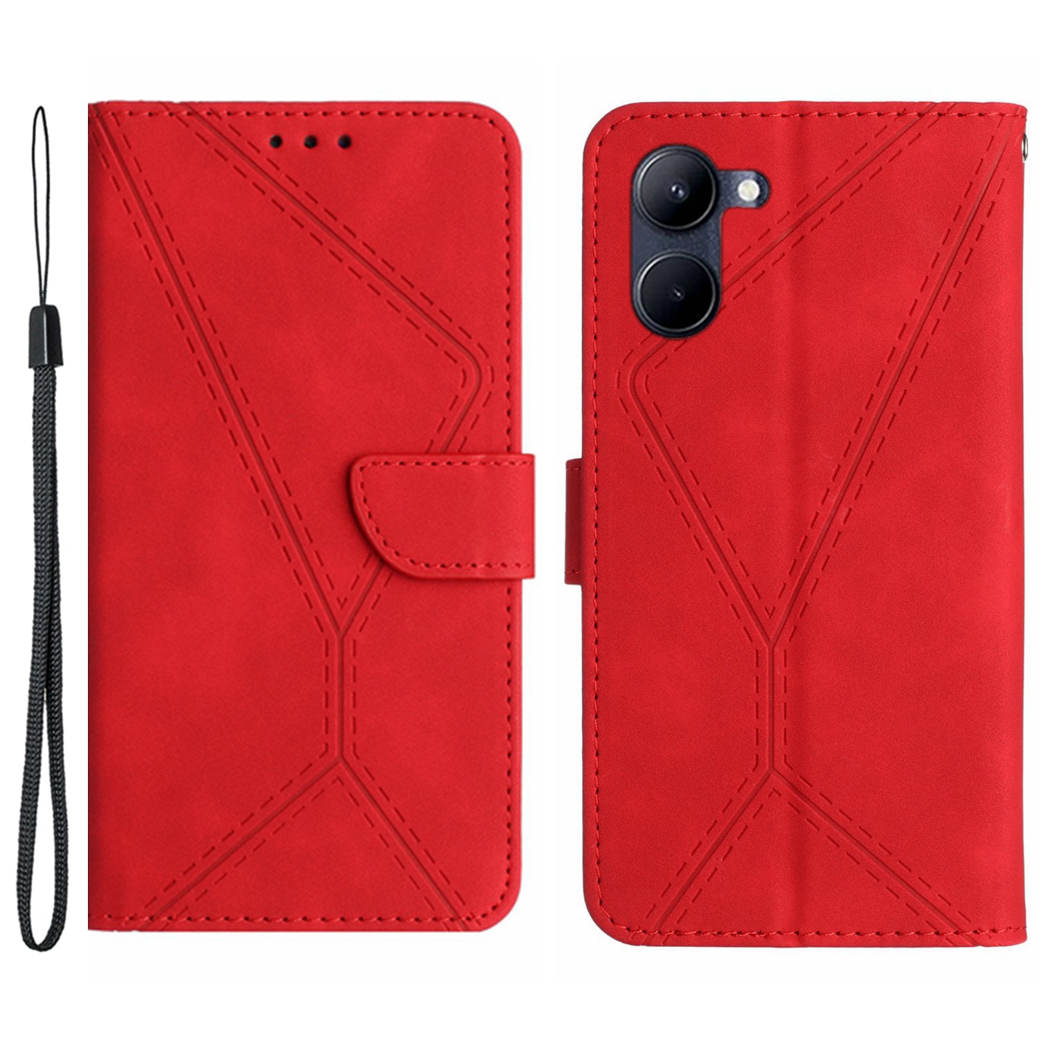 HT05 For vivo Y03 Skin-touch Case Lines Imprinted Card Holder Phone Cover