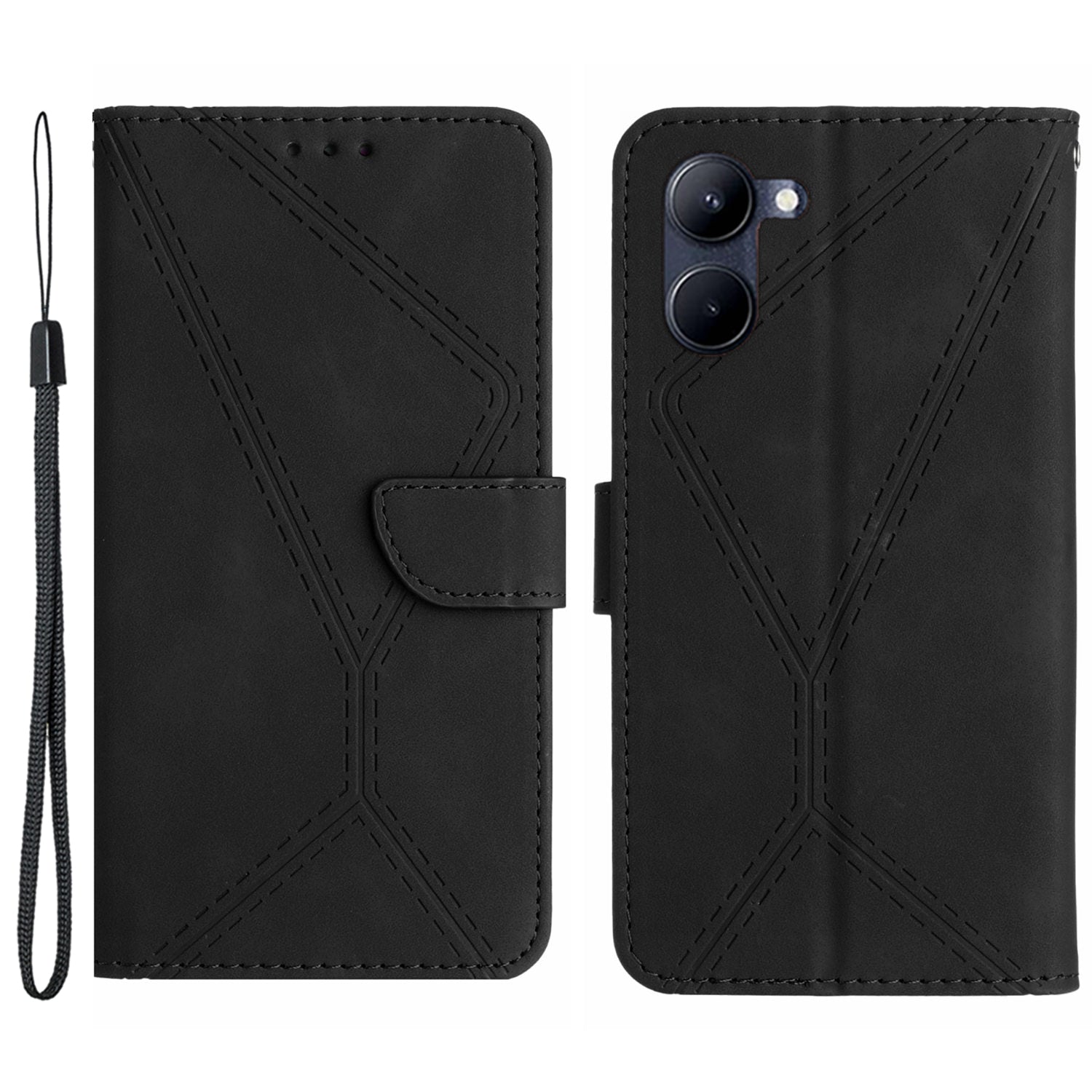 HT05 For vivo Y03 Skin-touch Case Lines Imprinted Card Holder Phone Cover