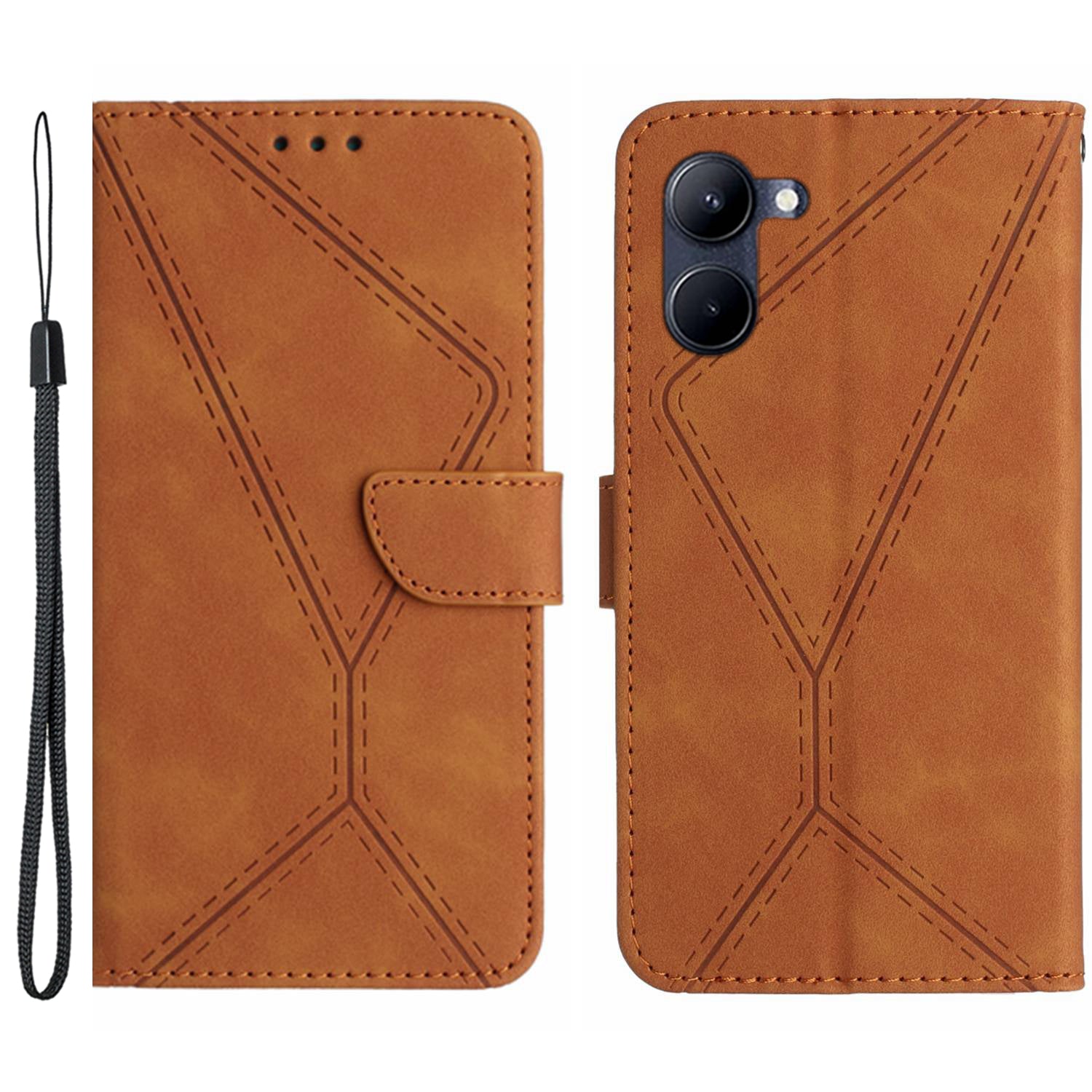 HT05 For vivo Y03 Skin-touch Case Lines Imprinted Card Holder Phone Cover