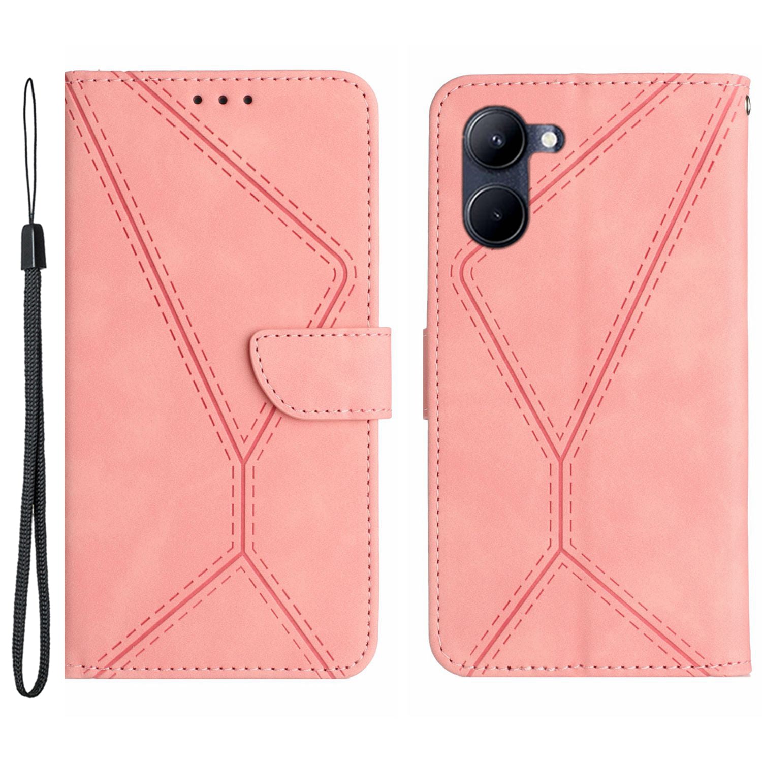 HT05 For vivo Y03 Skin-touch Case Lines Imprinted Card Holder Phone Cover