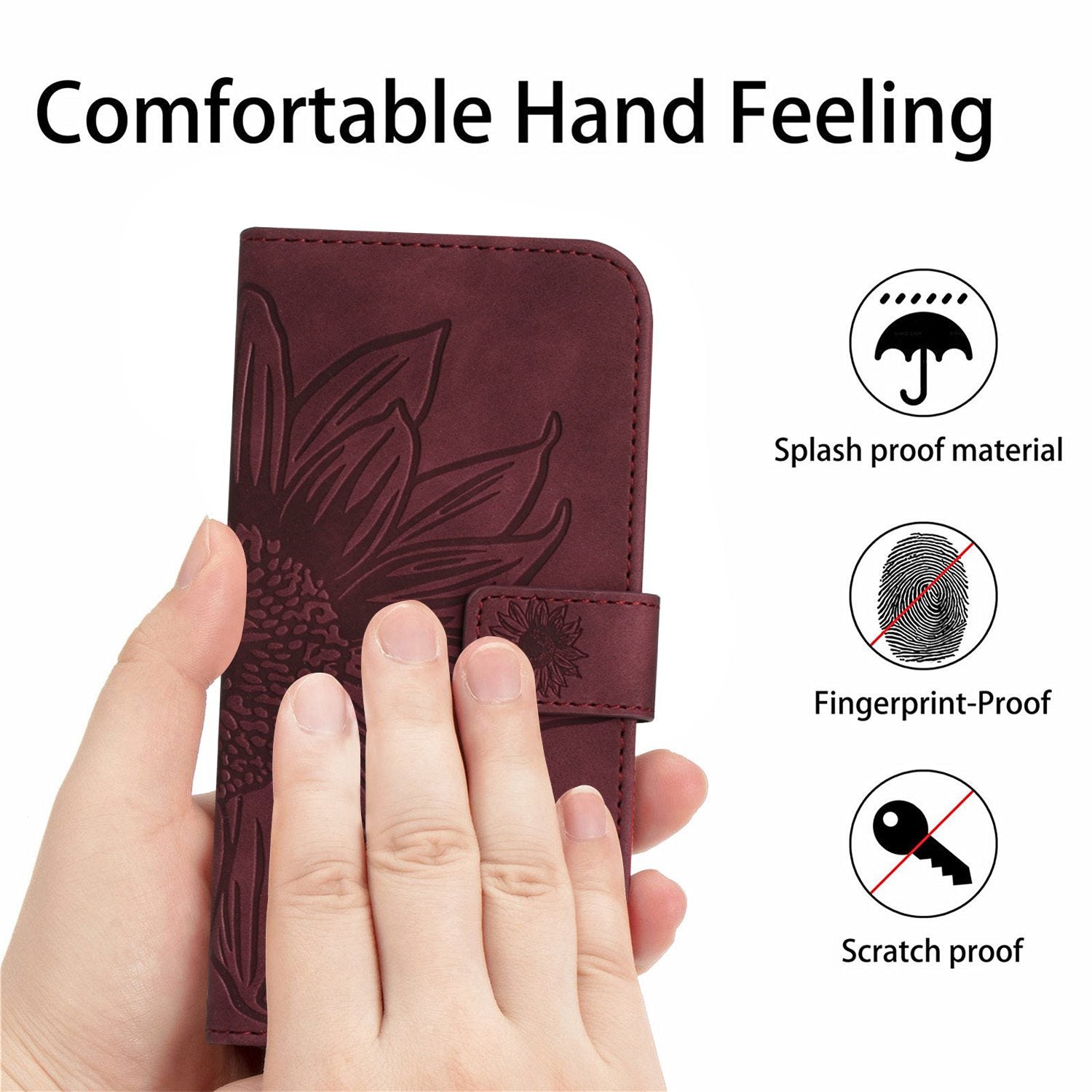 HT04 For vivo Y03 Wallet Case Sunflower Skin-touch Leather Phone Cover with Shoulder Strap