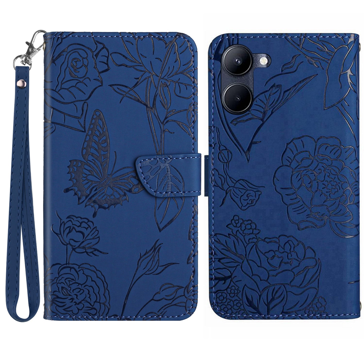 HT03 For vivo Y03 Leather Case Butterfly Flower Phone Wallet Cover with Hand Strap