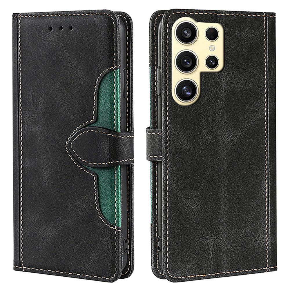 For Samsung Galaxy S24 Ultra Case Scratch-proof Straw Hat Pattern Stand Phone Leather Cover