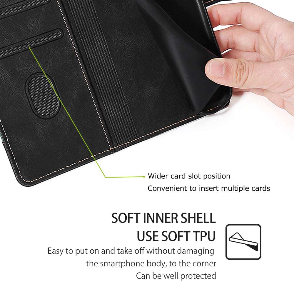 For Xiaomi Redmi Note 13 4G Wallet Case Leather Phone Cover Straw Hat Pattern