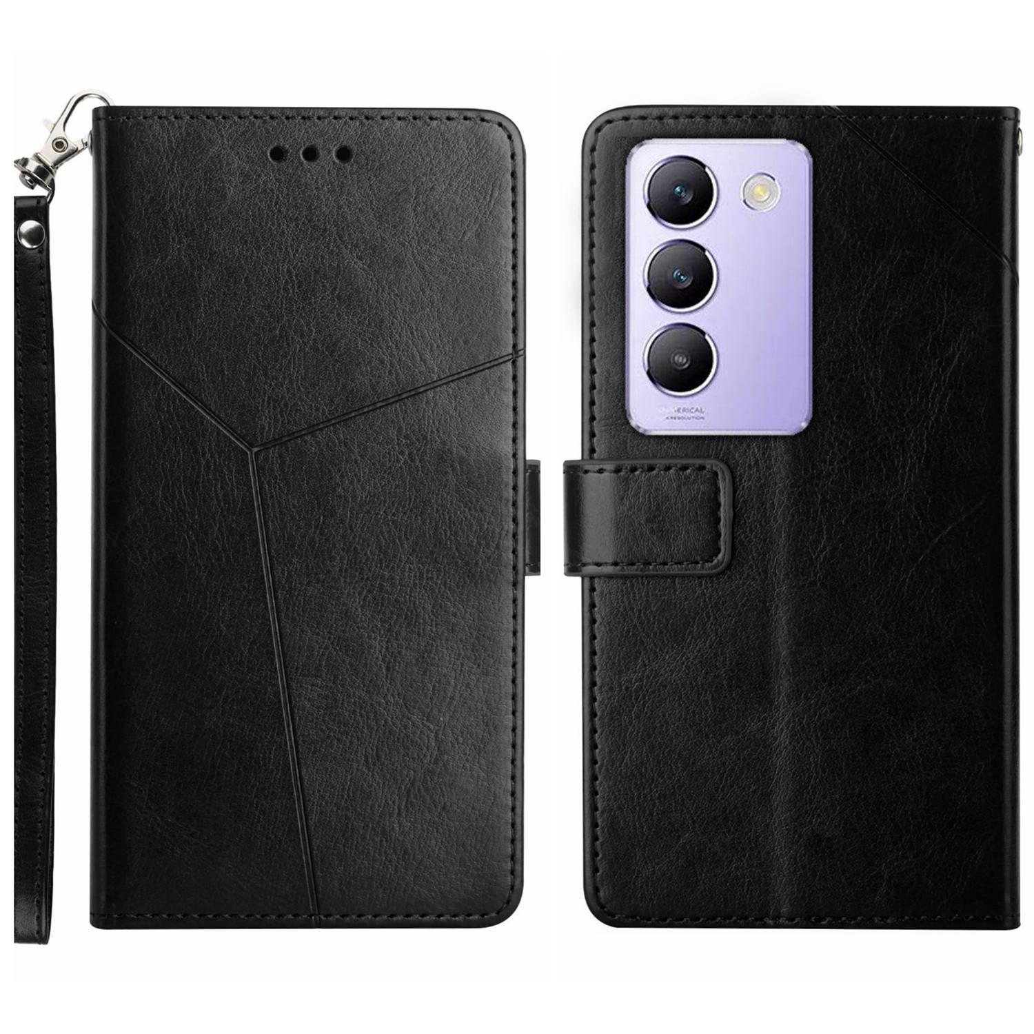 HT01 For vivo Y200e 5G / Y100 5G (Indonesia) / T3 5G Case Y-shaped Lines PU Leather Phone Cover