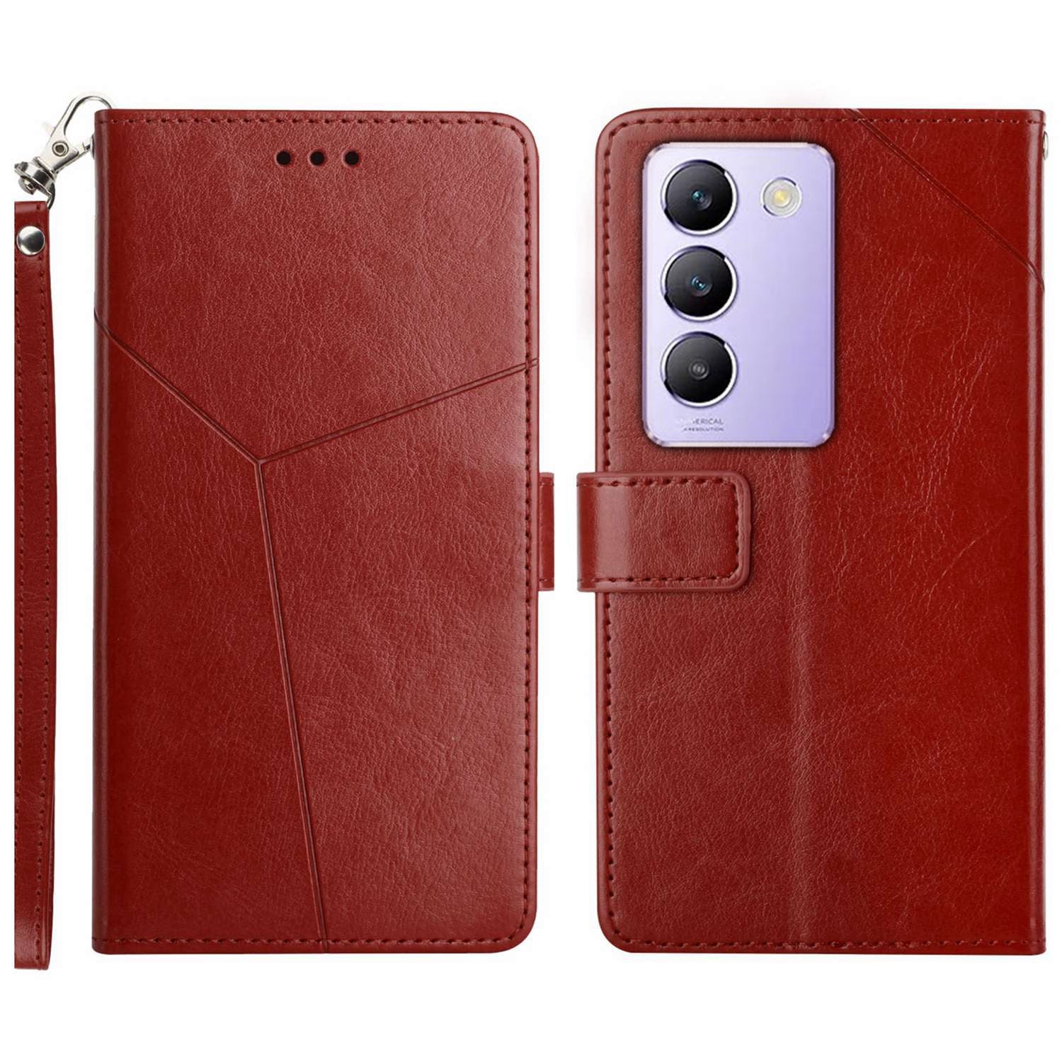 HT01 For vivo Y200e 5G / Y100 5G (Indonesia) / T3 5G Case Y-shaped Lines PU Leather Phone Cover