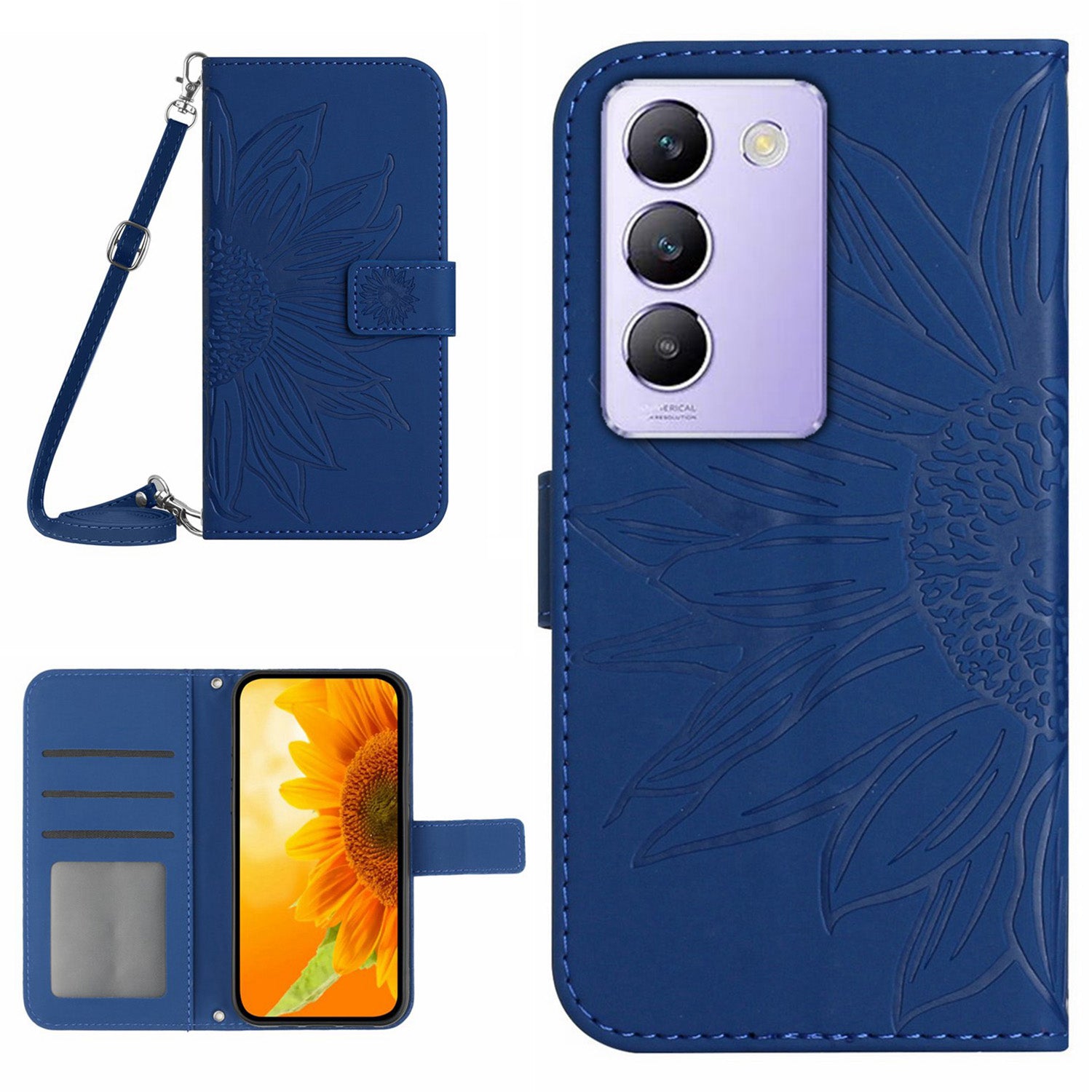 HT04 For vivo Y200e 5G / Y100 5G (Indonesia) / T3 5G (India) / V30 Lite 5G (India) Case Sunflower Pattern Wallet Crossbody Phone Cover