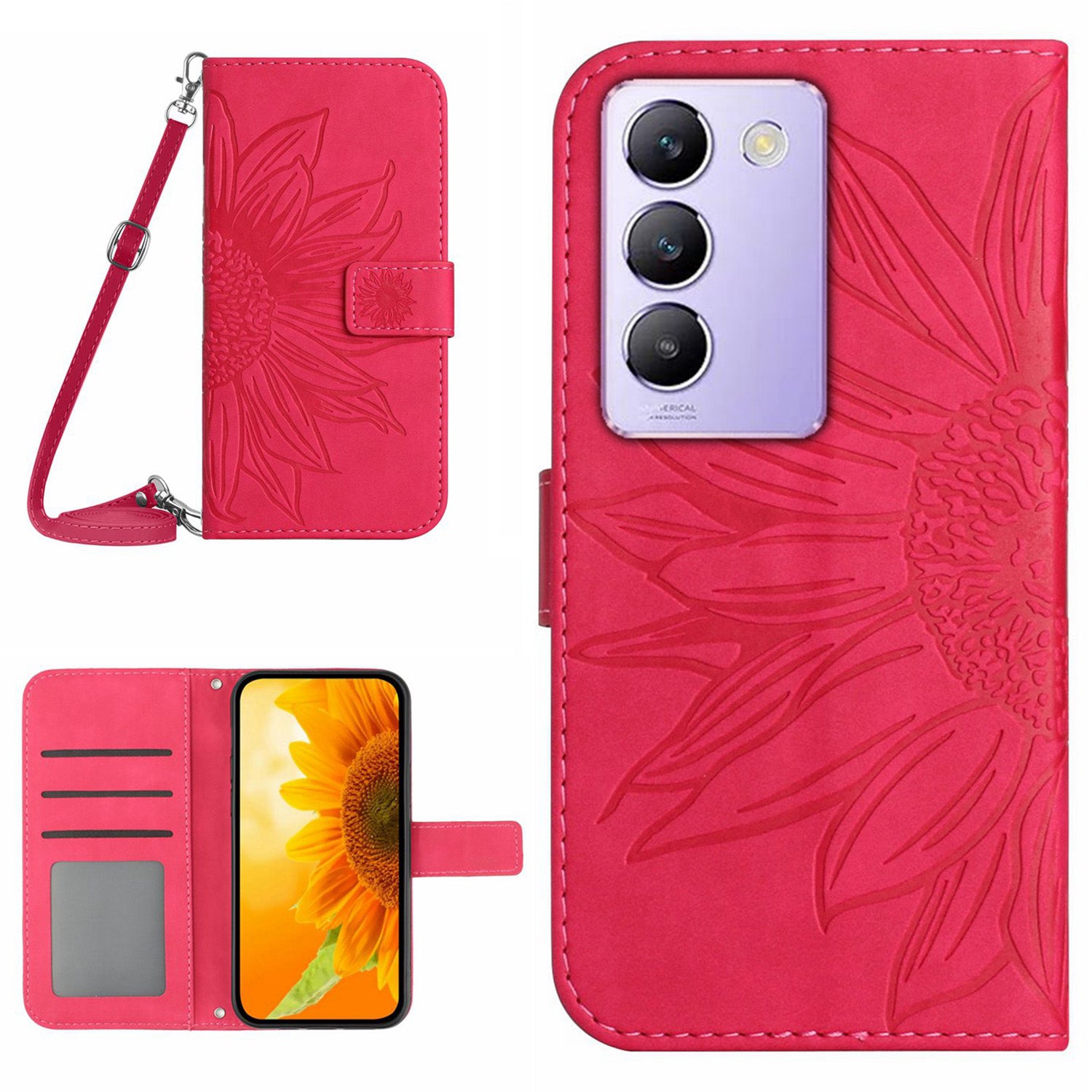 HT04 For vivo Y200e 5G / Y100 5G (Indonesia) / T3 5G (India) / V30 Lite 5G (India) Case Sunflower Pattern Wallet Crossbody Phone Cover