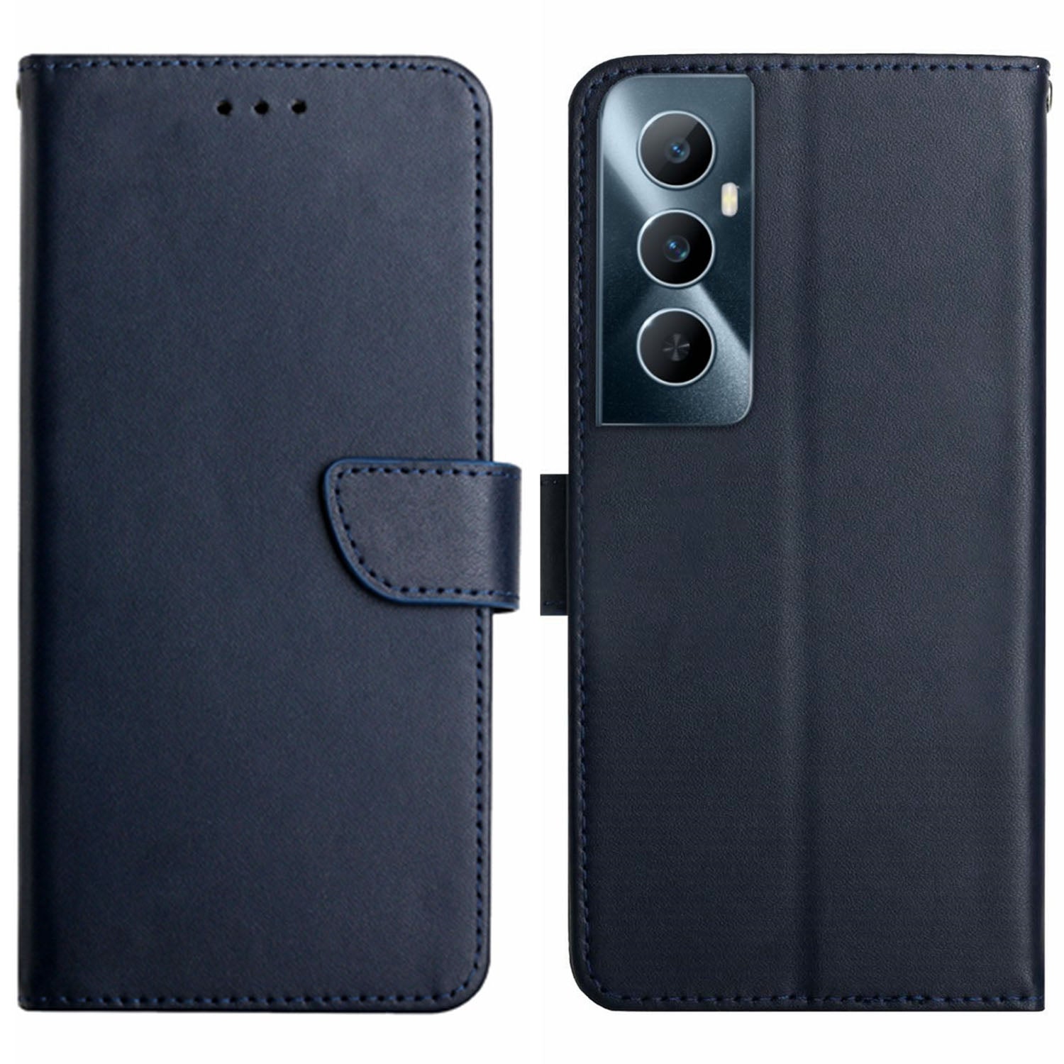HT02 For Realme C65 4G Wallet Phone Cases Nappa Texture Genuine Cow Leather Stand Cover
