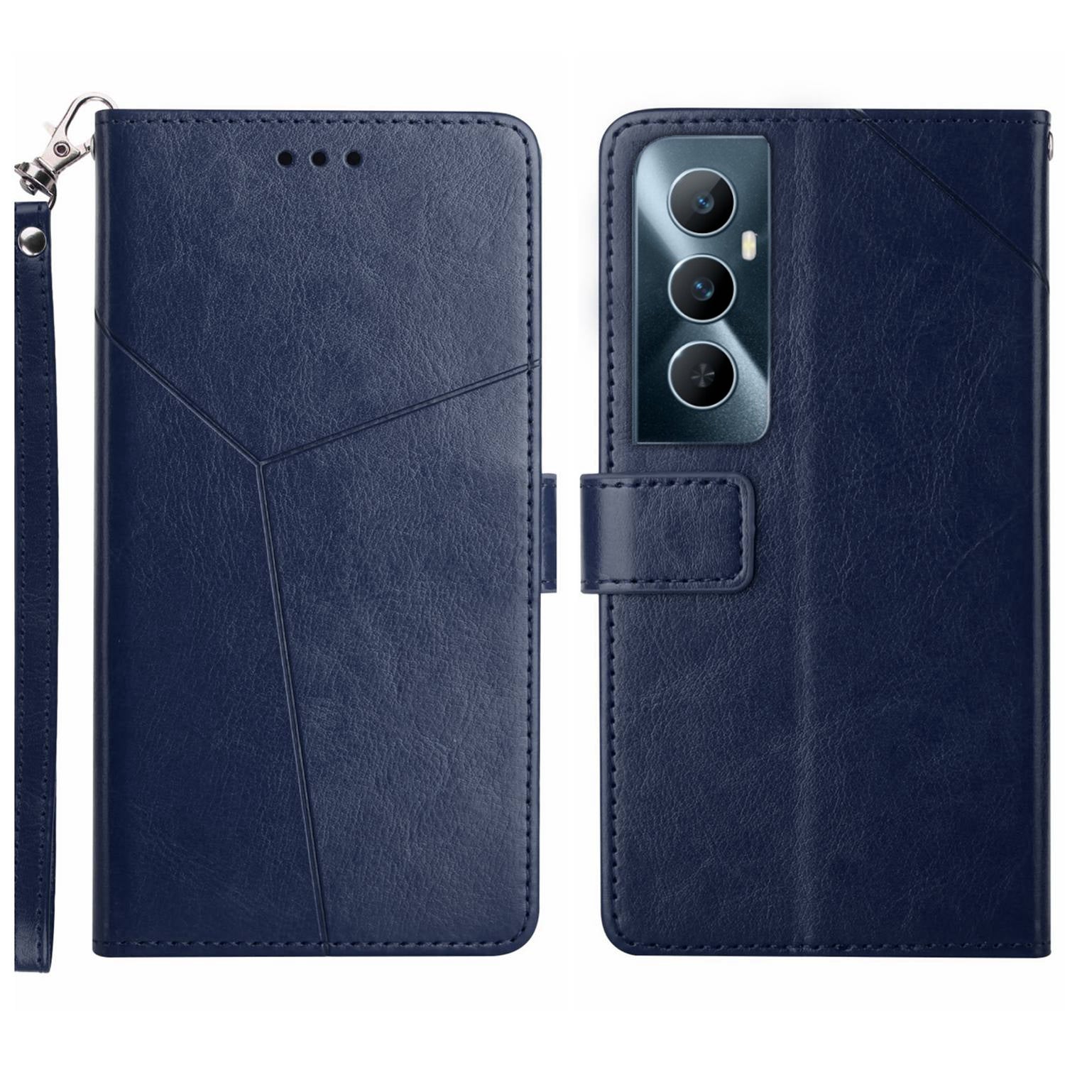HT01 For Realme C65 4G Case Imprinted Y-shaped Lines Flip Stand Phone Wallet Cover