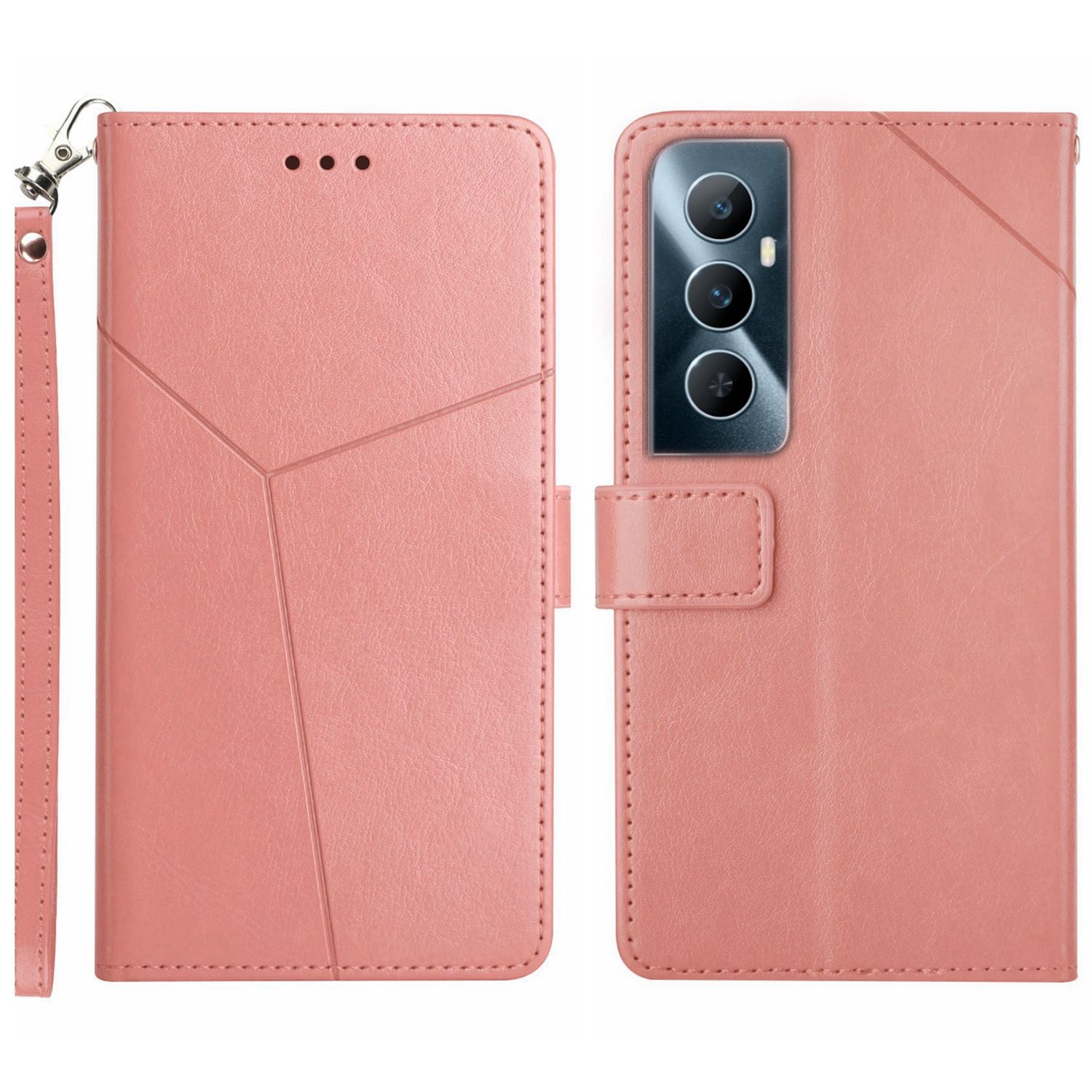 HT01 For Realme C65 4G Case Imprinted Y-shaped Lines Flip Stand Phone Wallet Cover
